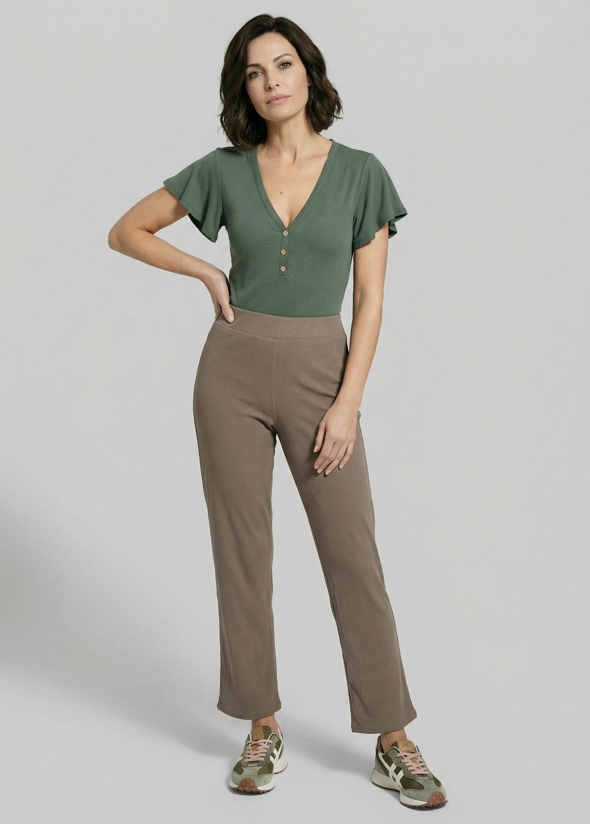 Pantalon large jersey cotelé, Essentiel
