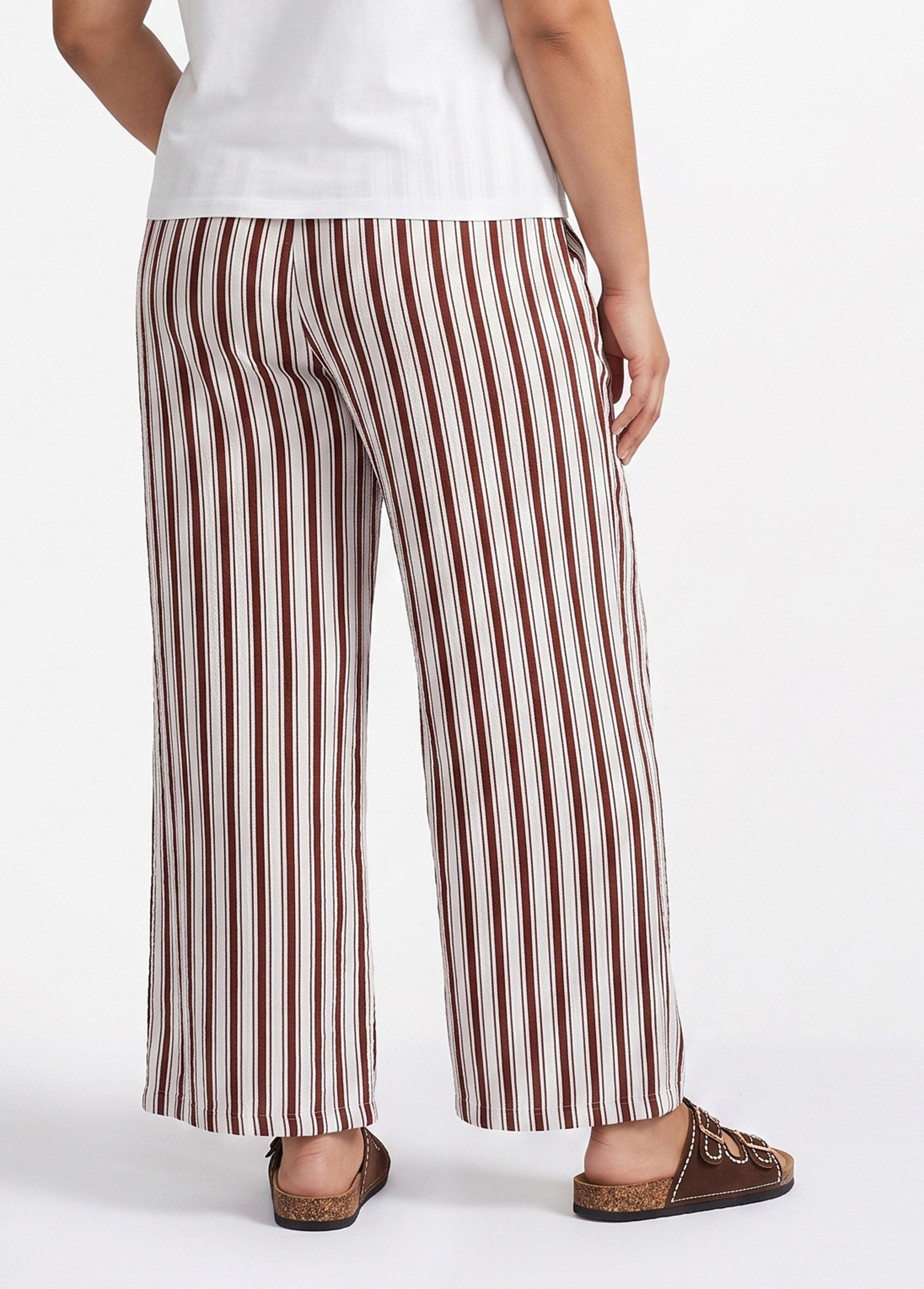 Pantalon rayé ceinturé, fils métallisés