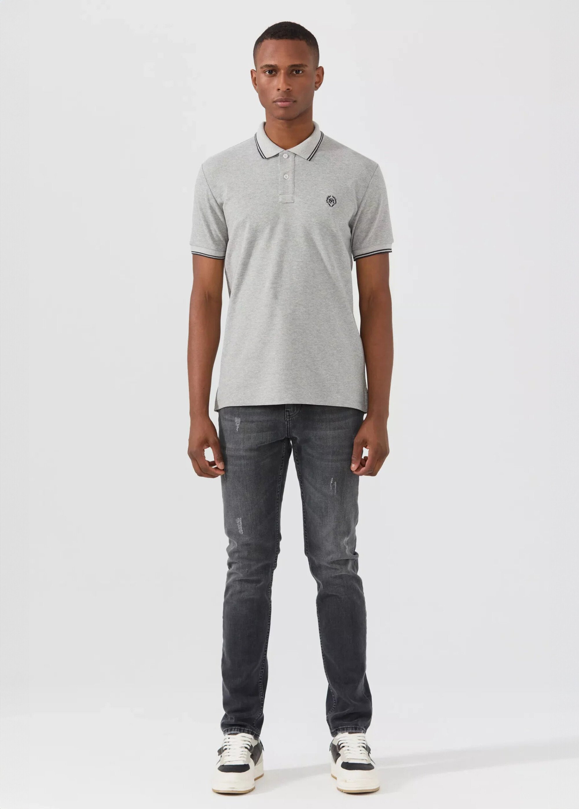 Polo manches courtes détails contrastés Gris MFK-NOUVEL SF1