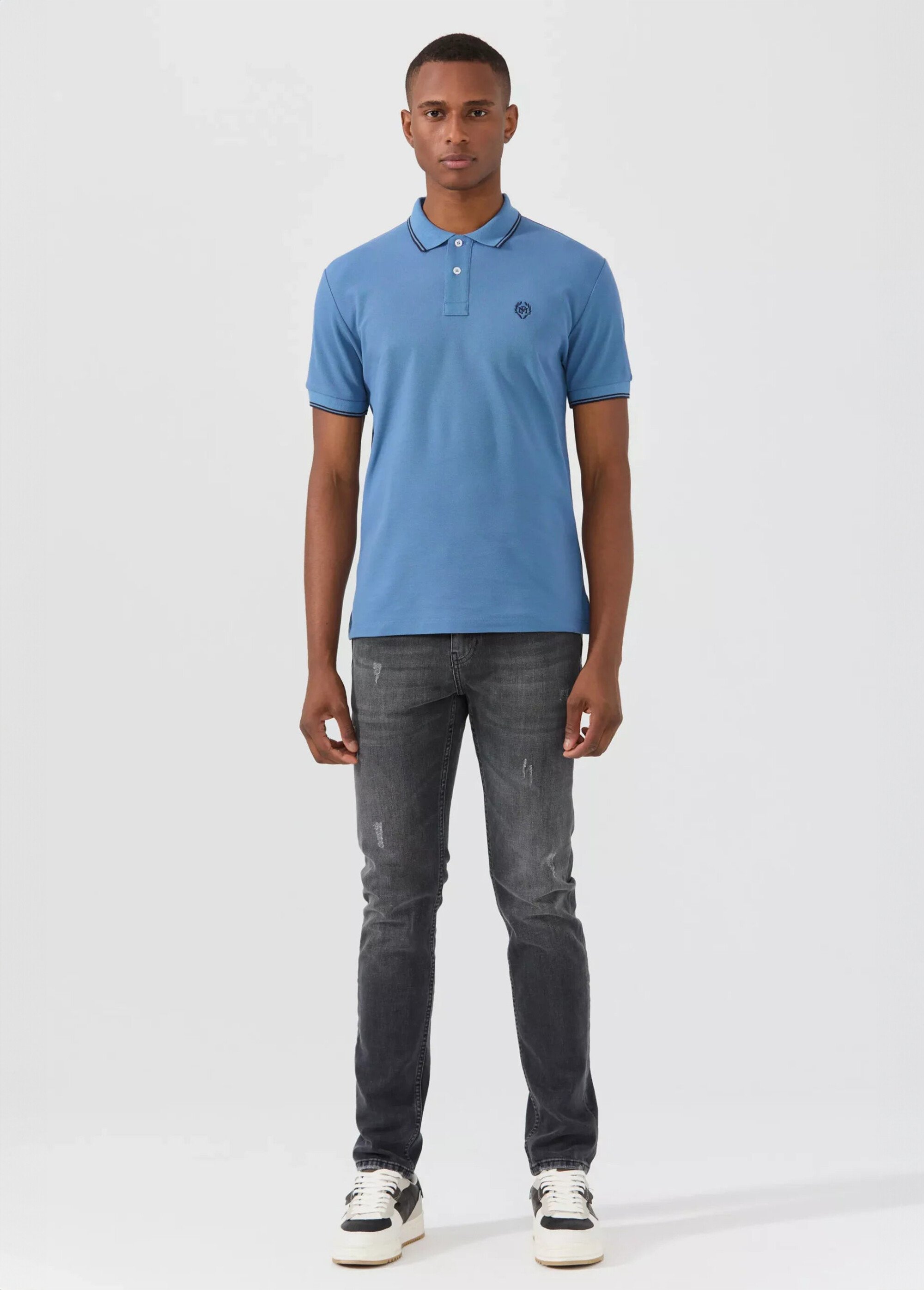 Polo manches courtes détails contrastés Bleu MFK-NOUVEL SF1