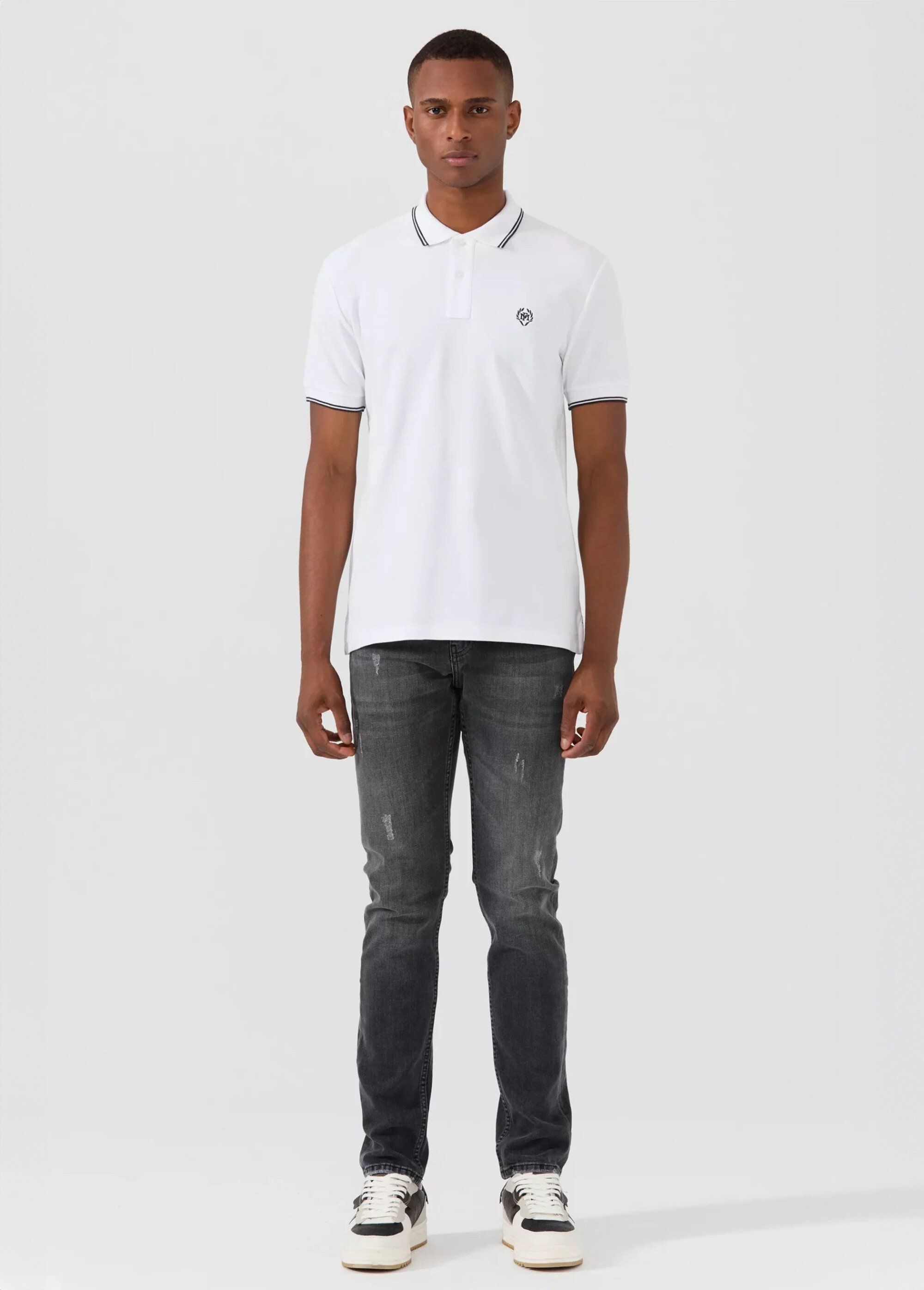 Polo manches courtes détails contrastés Blanc MFK-NOUVEL SF1