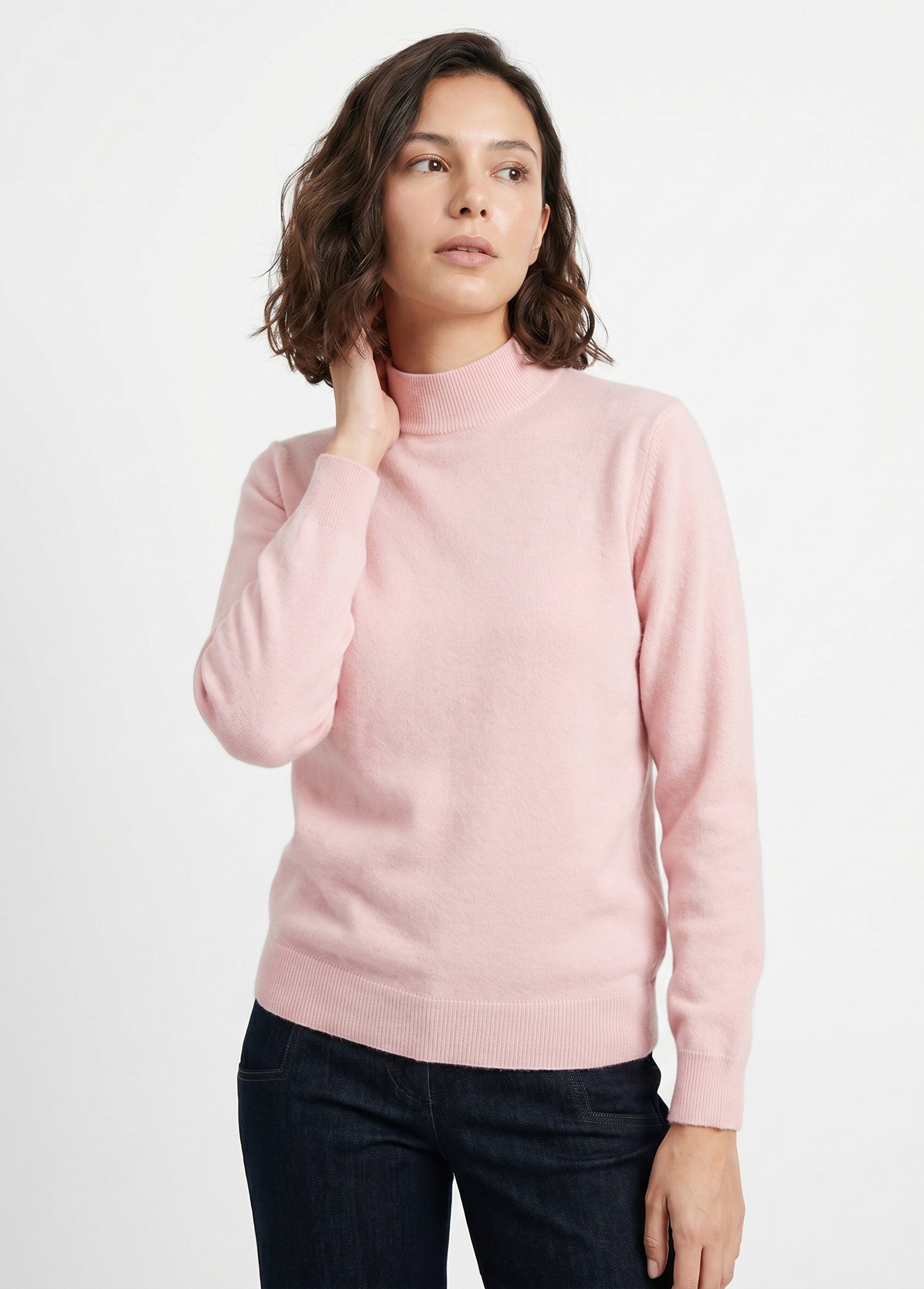Pull chaud col montant avec laine et angora Femme Rose MECENE FA1