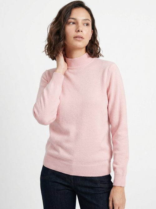 Pull chaud col montant avec laine et angora Femme Rose MECENE FA1