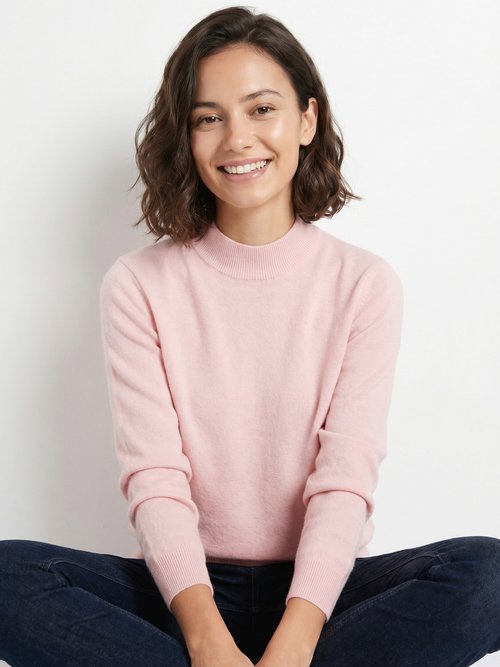 Pull chaud col montant avec laine et angora Femme Rose MECENE MV1