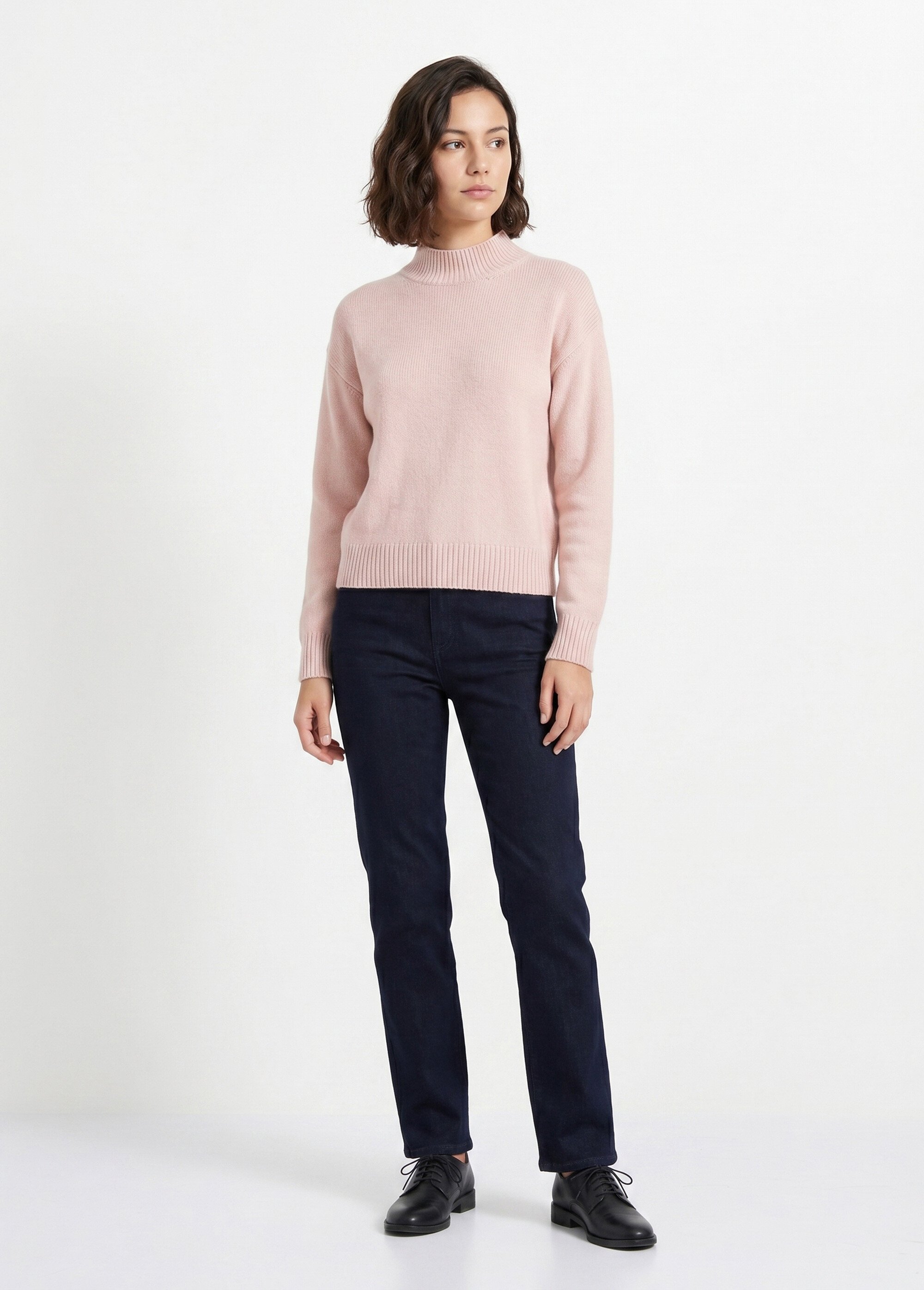 Pull chaud col montant avec laine et angora Femme Rose MECENE SI1