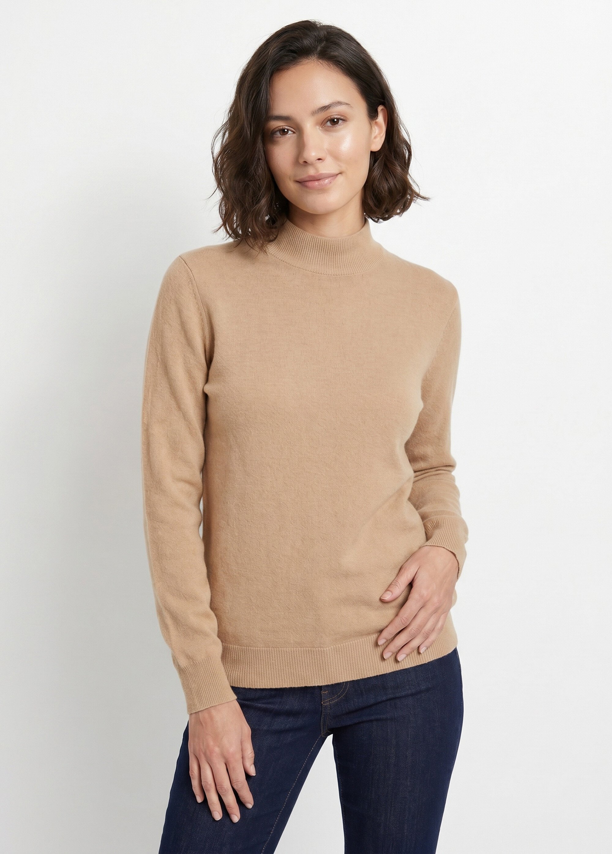 Pull chaud col montant avec laine et angora Femme Marron MECENE FA1