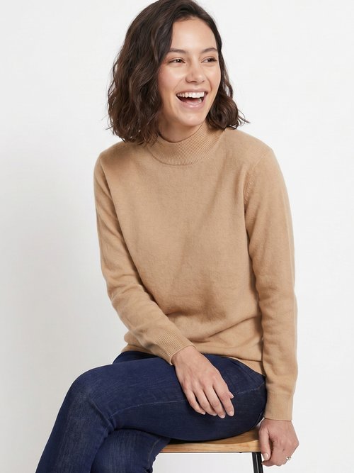 Pull chaud col montant avec laine et angora Femme Marron MECENE MV1