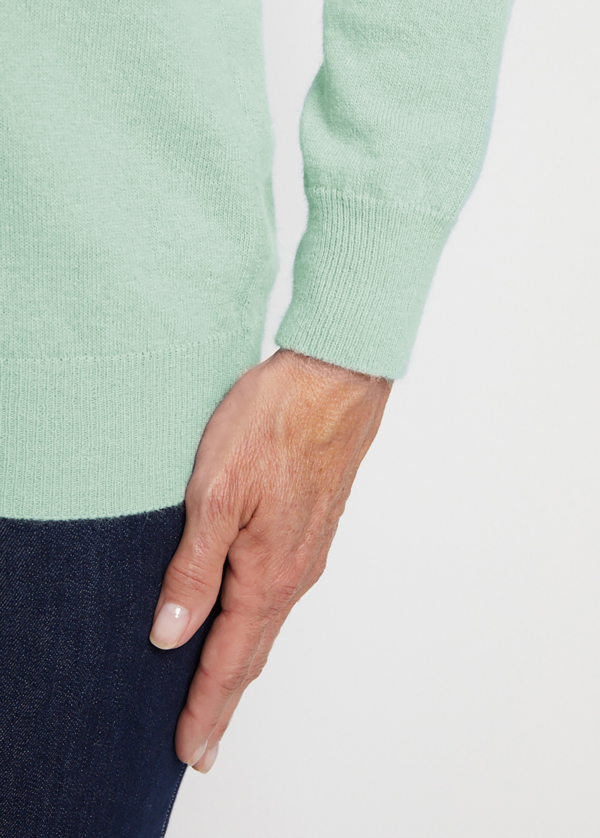 Pull chaud col montant avec laine et angora Femme Vert MECENE DE1
