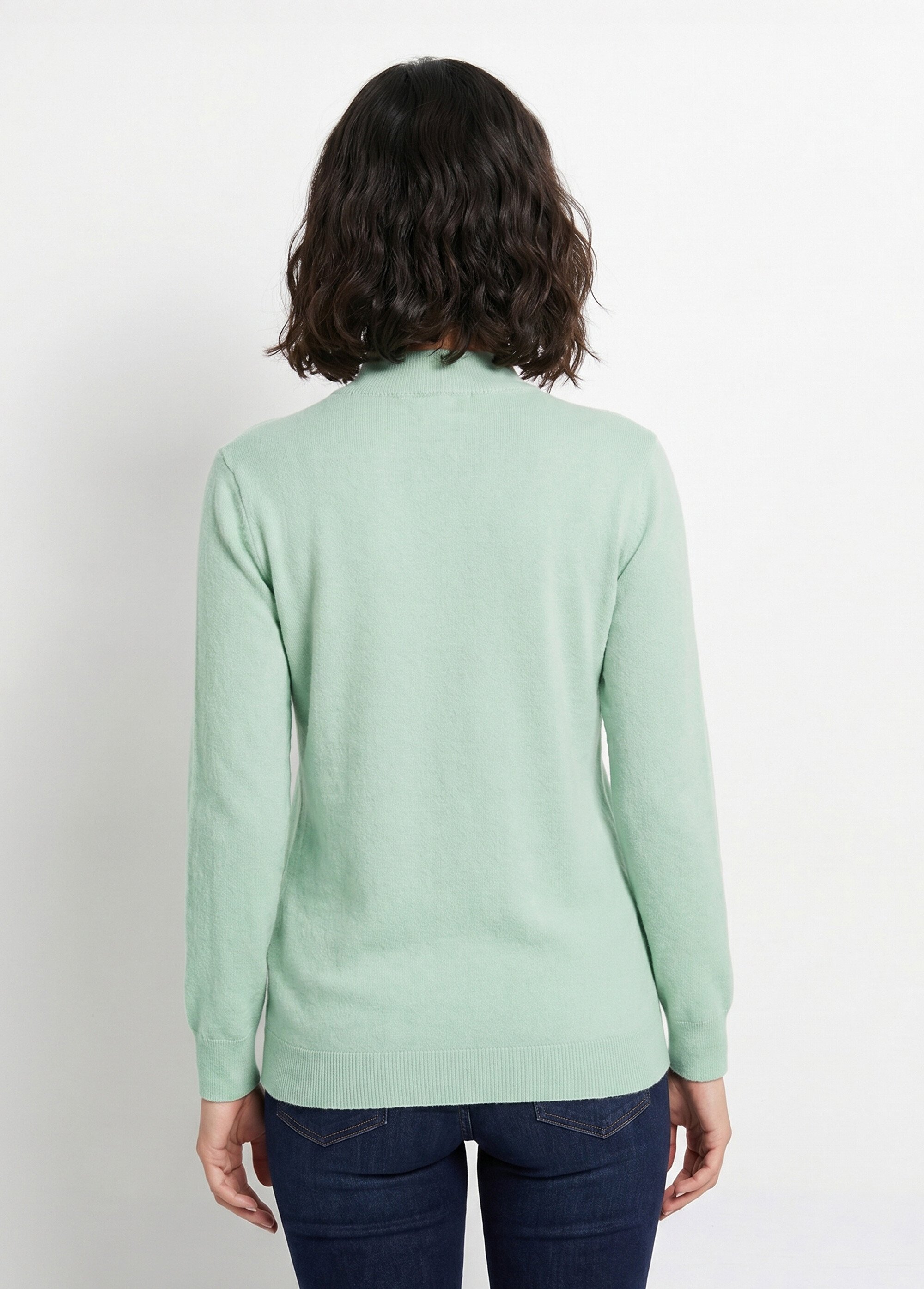 Pull chaud col montant avec laine et angora Femme Vert MECENE DO1