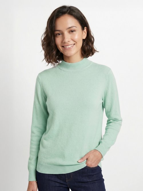 Pull chaud col montant avec laine et angora Femme Vert MECENE FA1