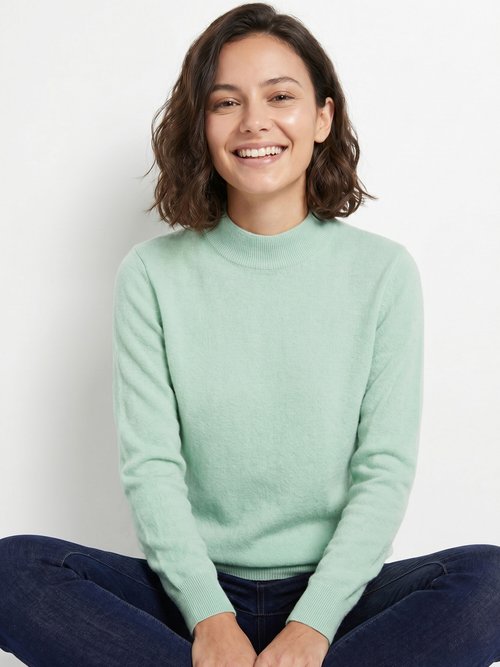 Pull chaud col montant avec laine et angora Femme Vert MECENE MV1