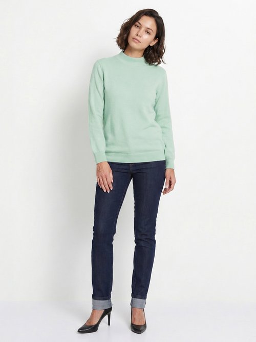Pull chaud col montant avec laine et angora Femme Vert MECENE SI1