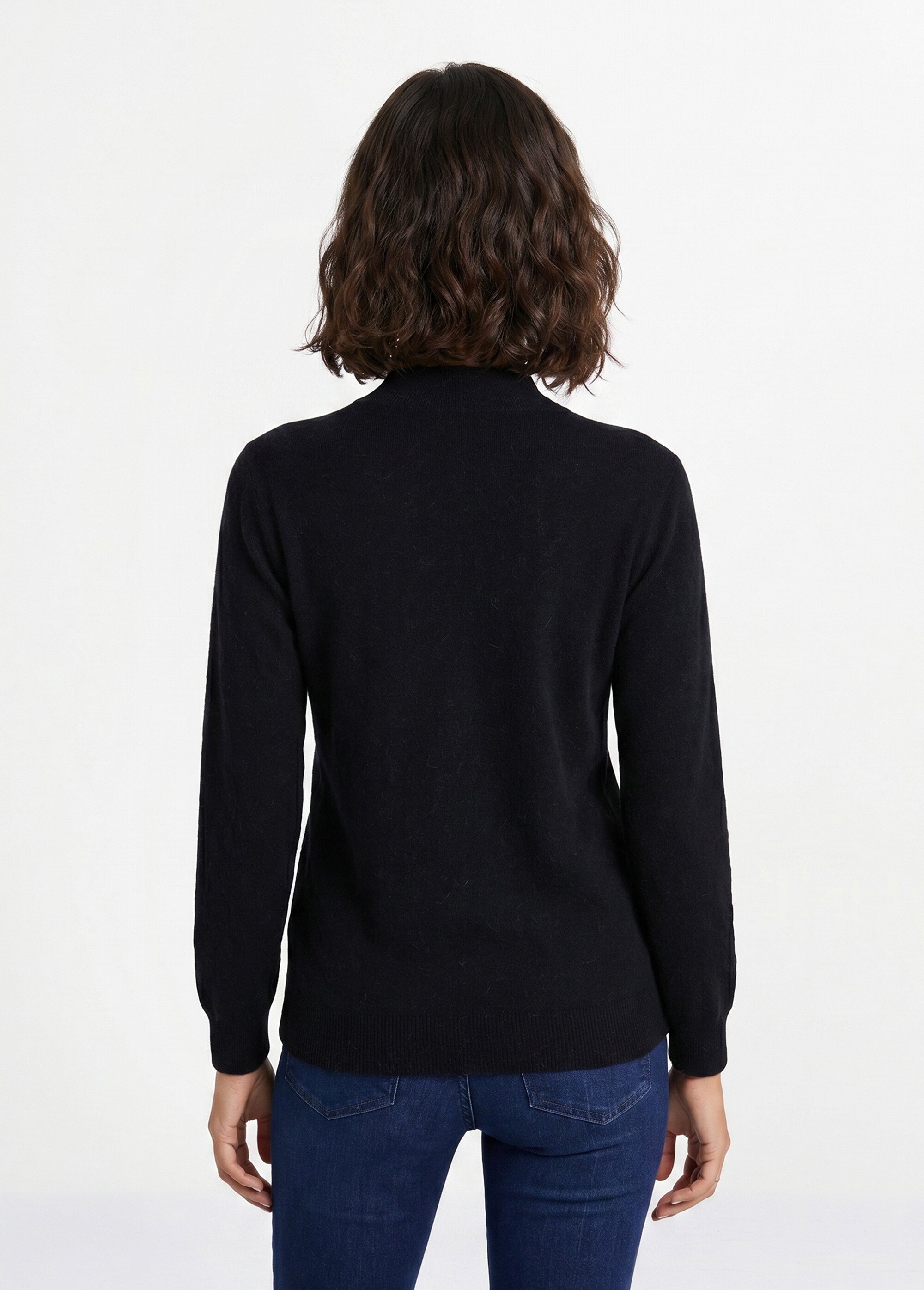 Pull chaud col montant avec laine et angora Femme Noir MECENE DO1