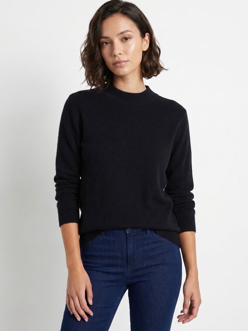 Pull chaud col montant avec laine et angora Femme Noir MECENE FA1