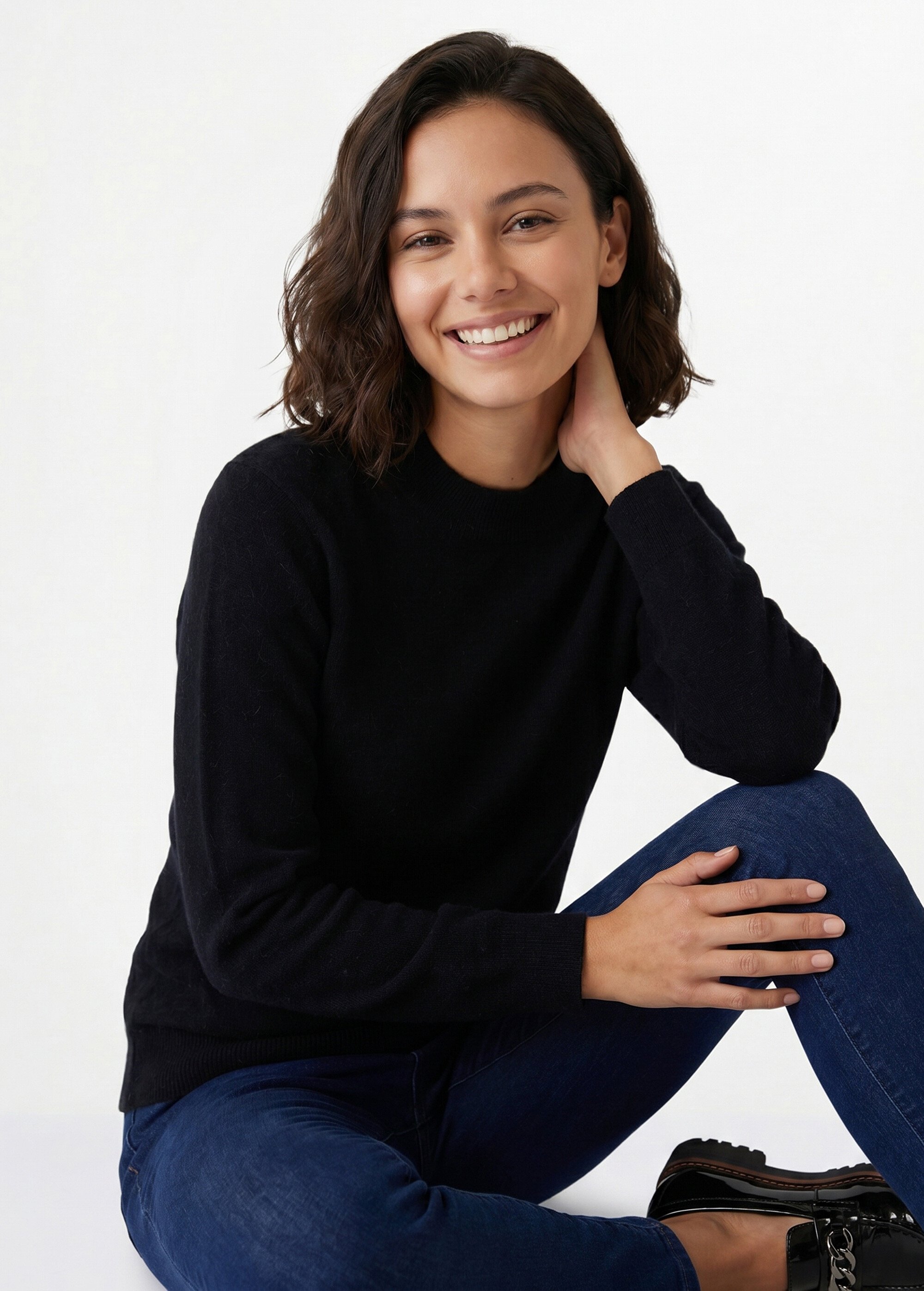 Pull chaud col montant avec laine et angora Femme Noir MECENE MV1