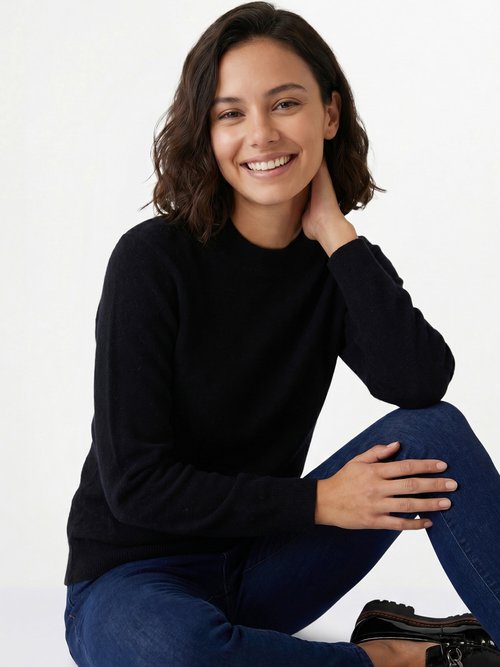 Pull chaud col montant avec laine et angora Femme Noir MECENE MV1