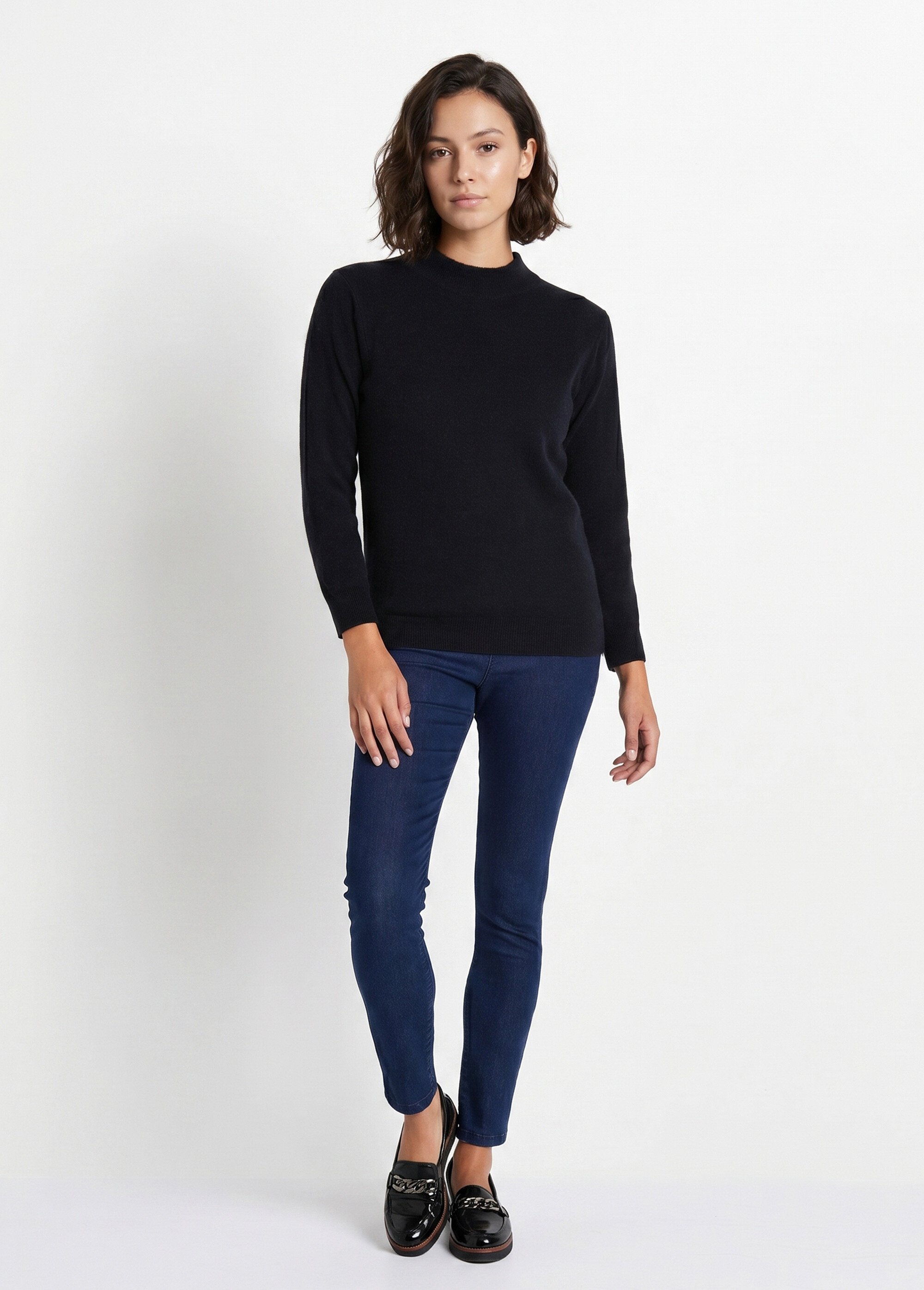 Pull chaud col montant avec laine et angora Femme Noir MECENE SI1