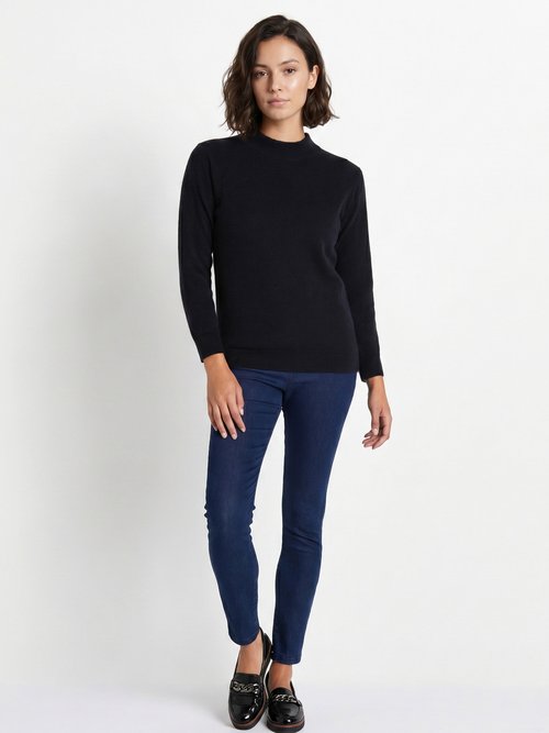 Pull chaud col montant avec laine et angora Femme Noir MECENE SI1