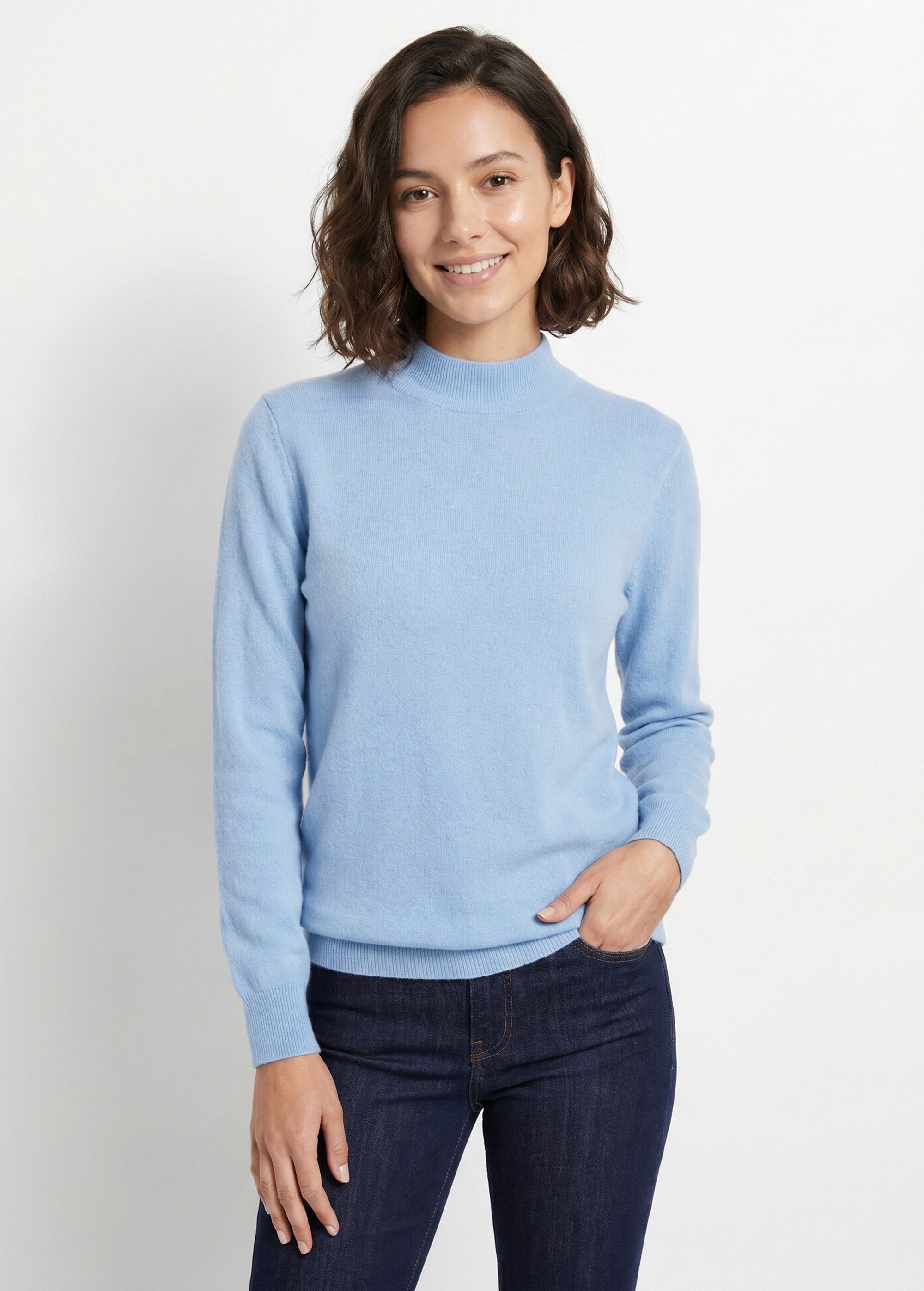 Pull chaud col montant avec laine et angora Femme Bleu MECENE FA1