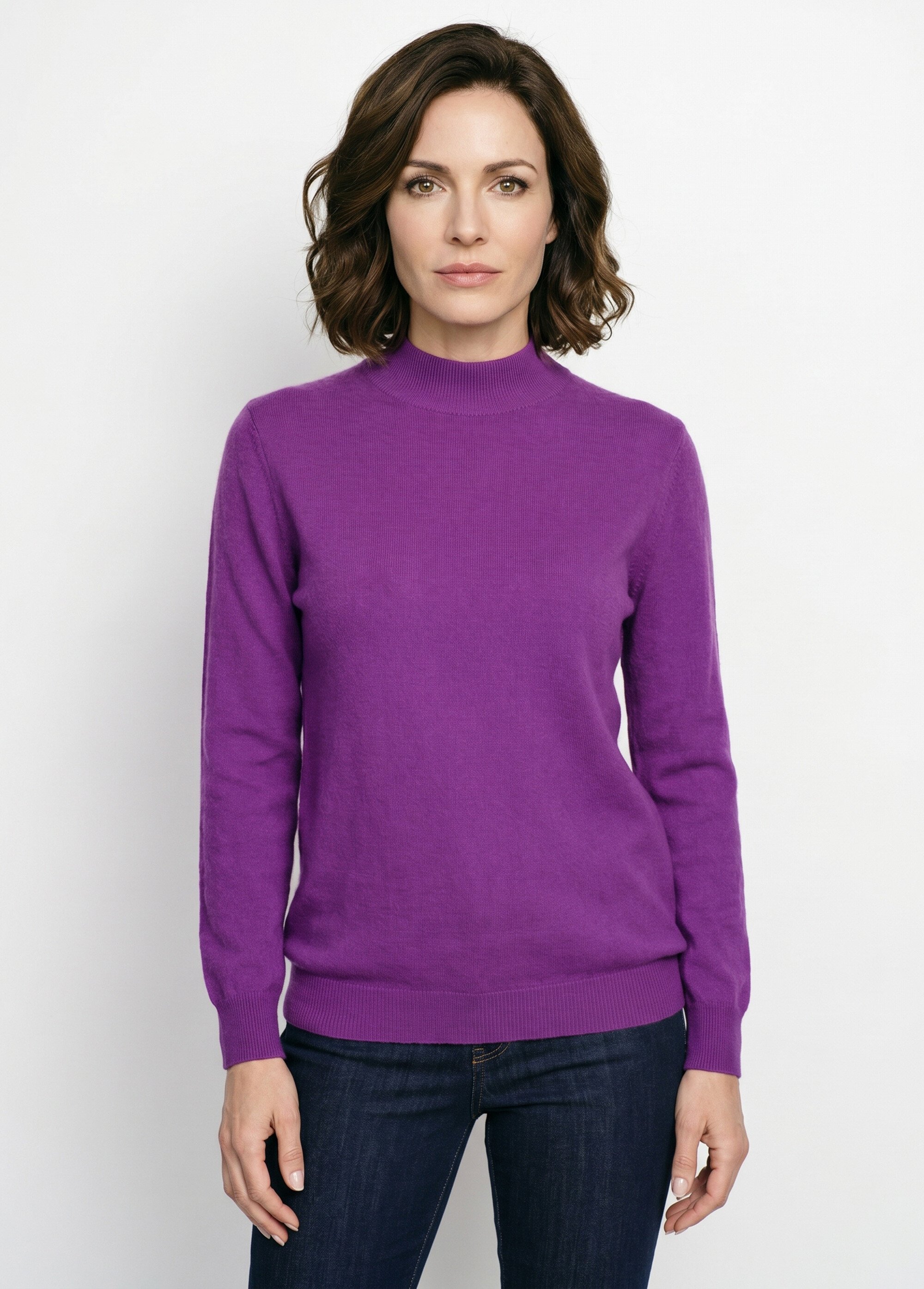 Pull chaud col montant avec laine et angora Femme Violet MECENE FA1