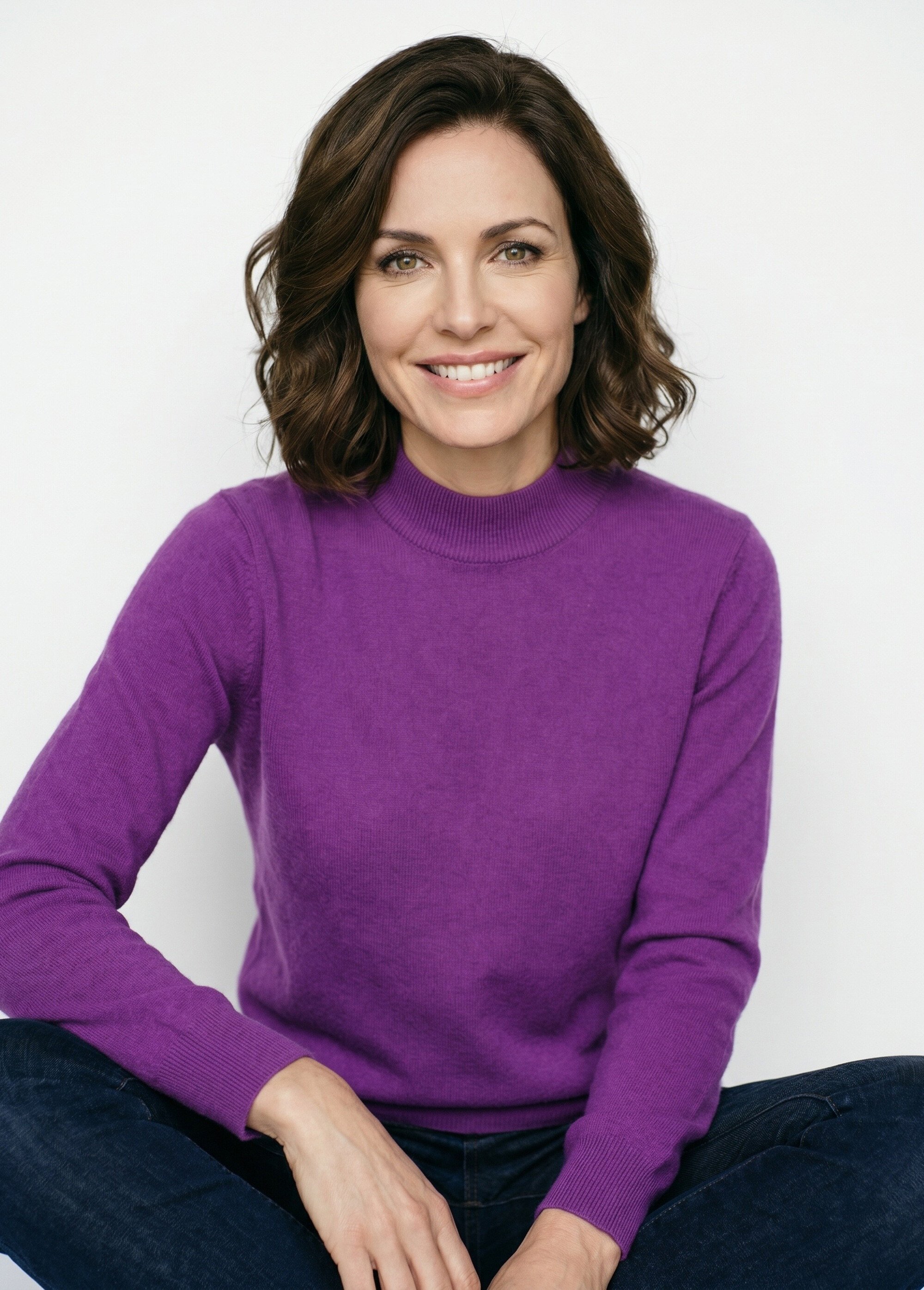 Pull chaud col montant avec laine et angora Femme Violet MECENE MV1