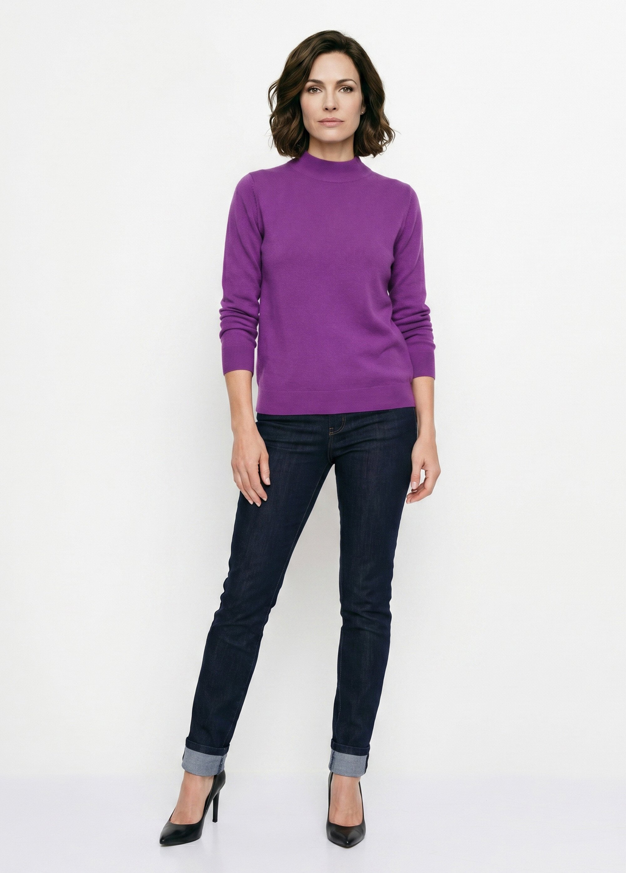 Pull chaud col montant avec laine et angora Femme Violet MECENE SI1