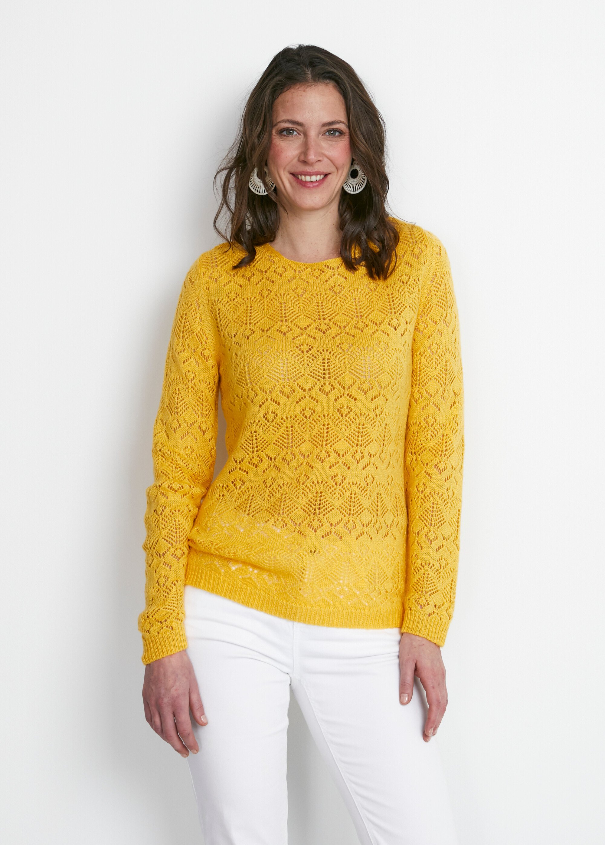 Pull maille ajourée manches longues