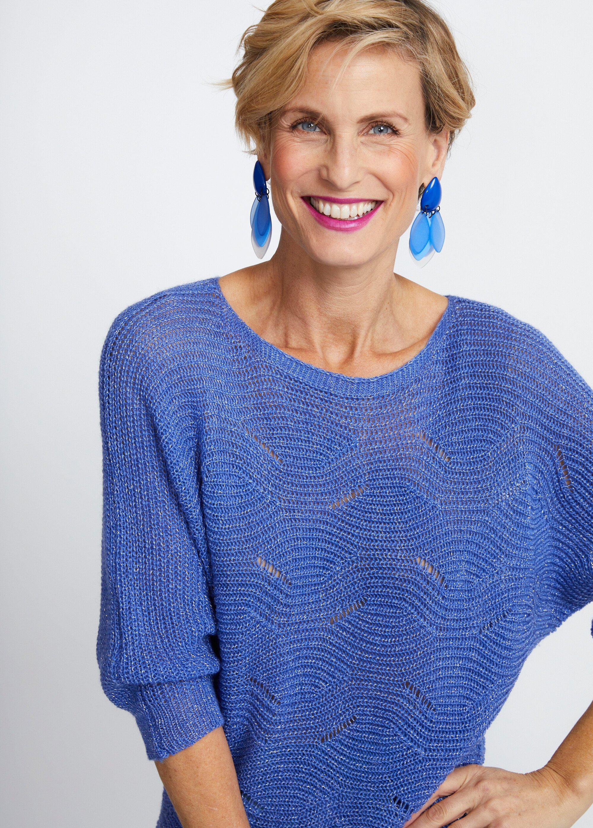 Pull maille reliefée ajourée volume boîte