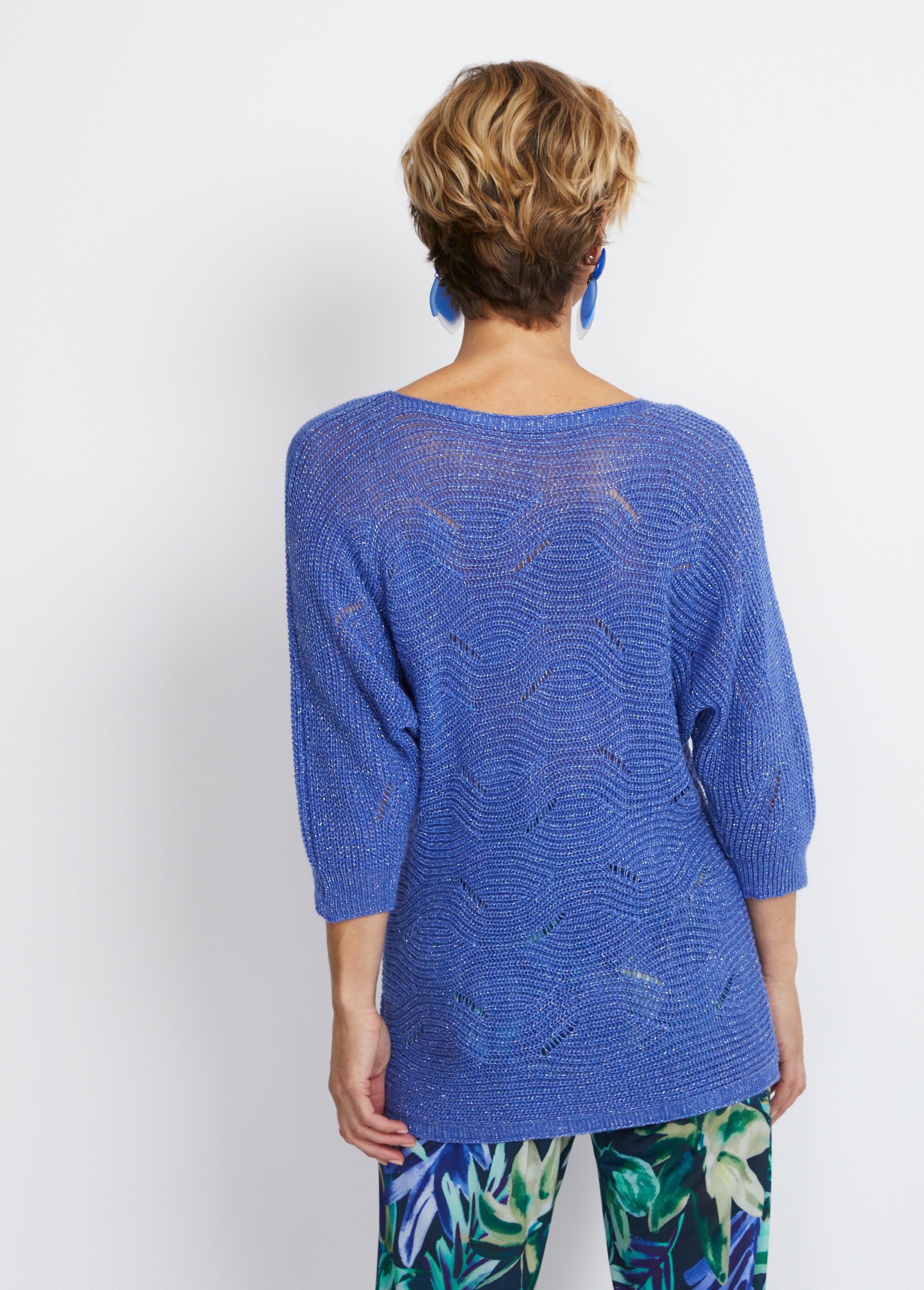 Pull maille reliefée ajourée volume boîte