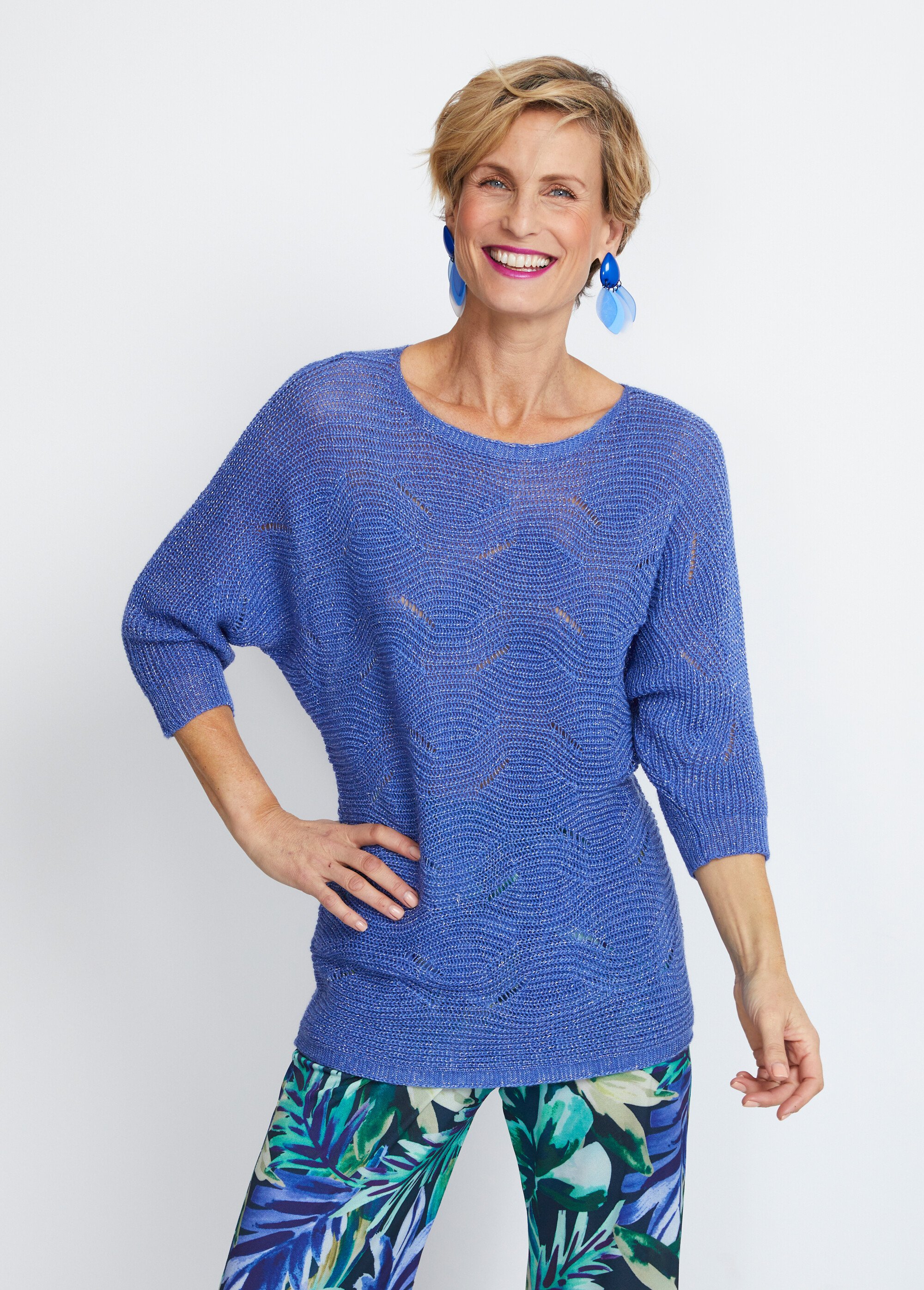 Pull maille reliefée ajourée volume boîte