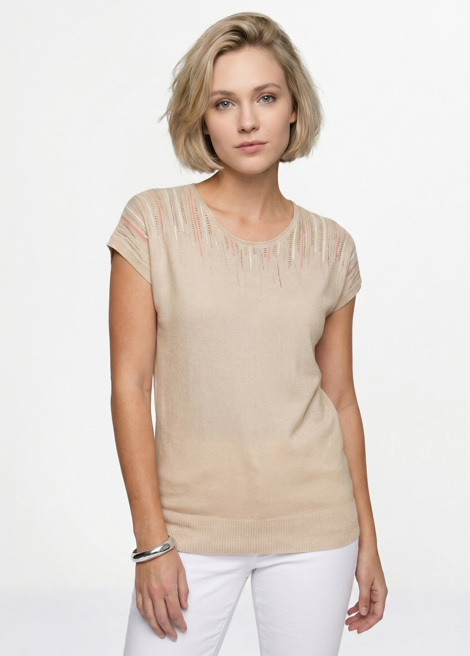 Pull maille scintillante manches kimono Femme Beige MARINA FA1