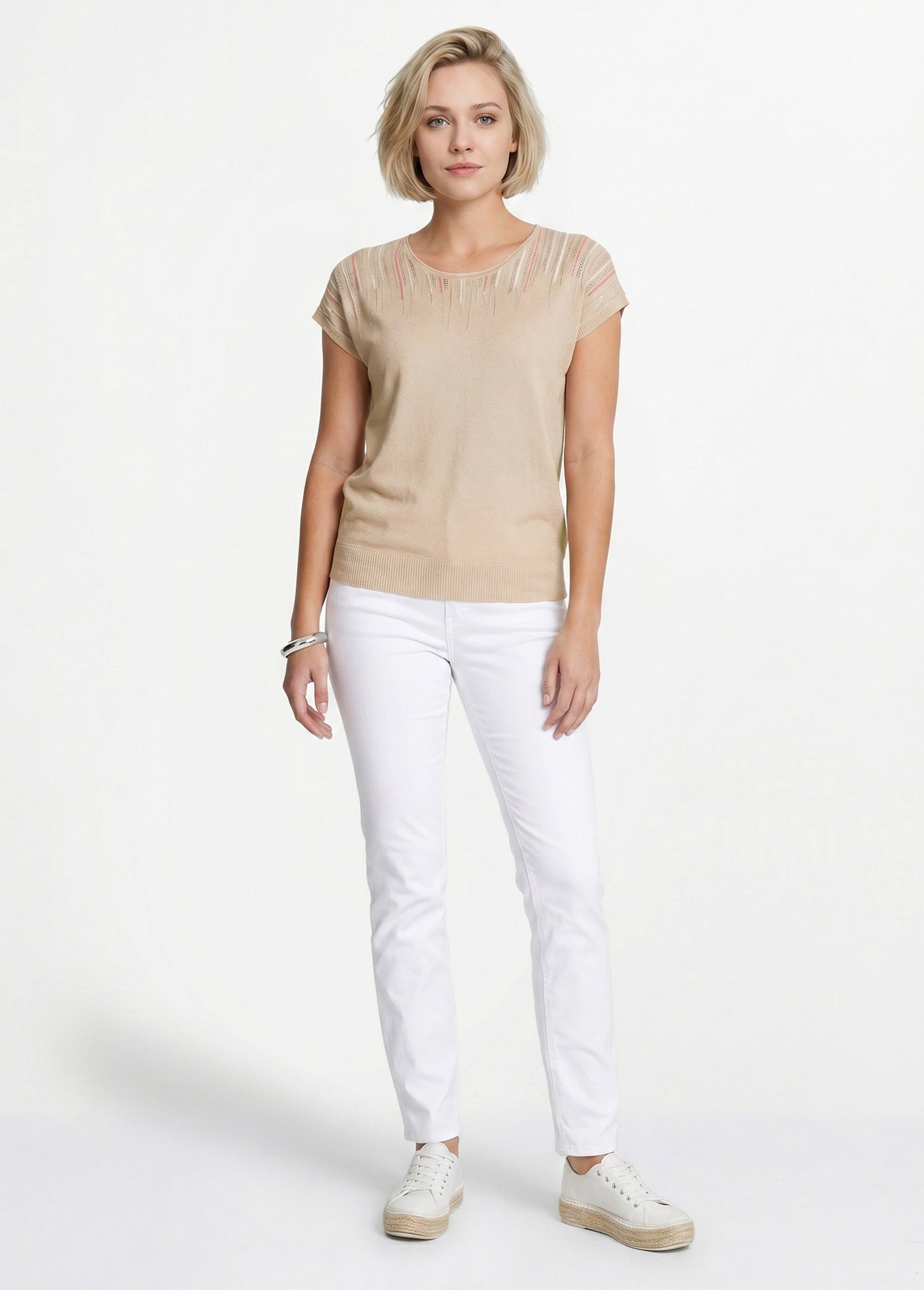 Pull maille scintillante manches kimono Femme Beige MARINA SI1
