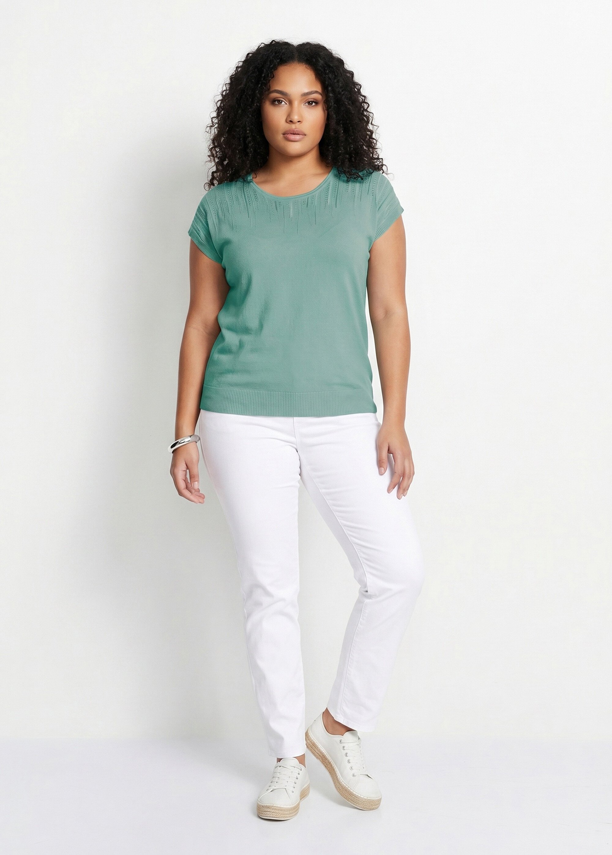 Pull maille scintillante manches kimono Femme Grande Taille Vert MARINA SI1