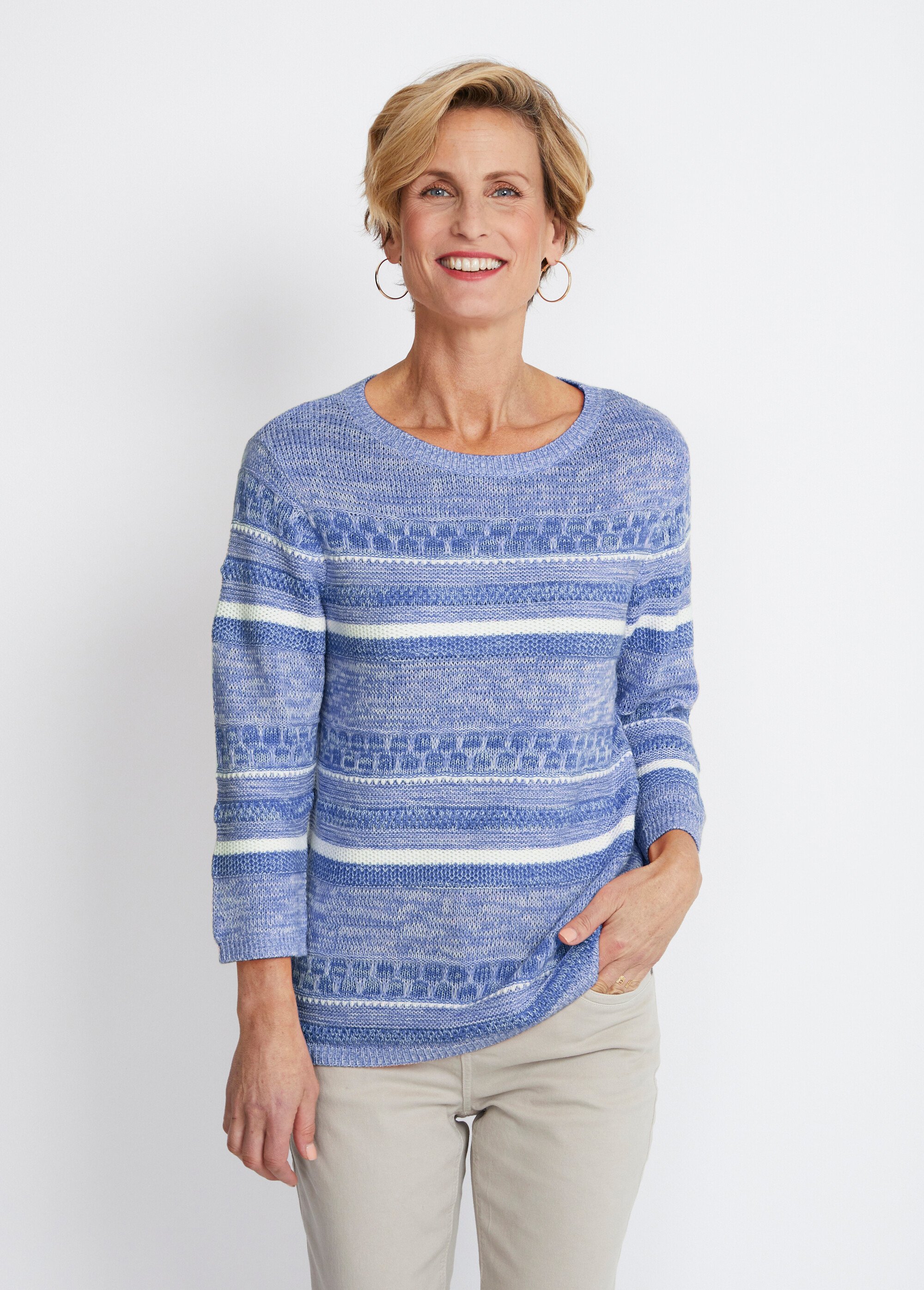 Pull manches 3/4 effet rayé