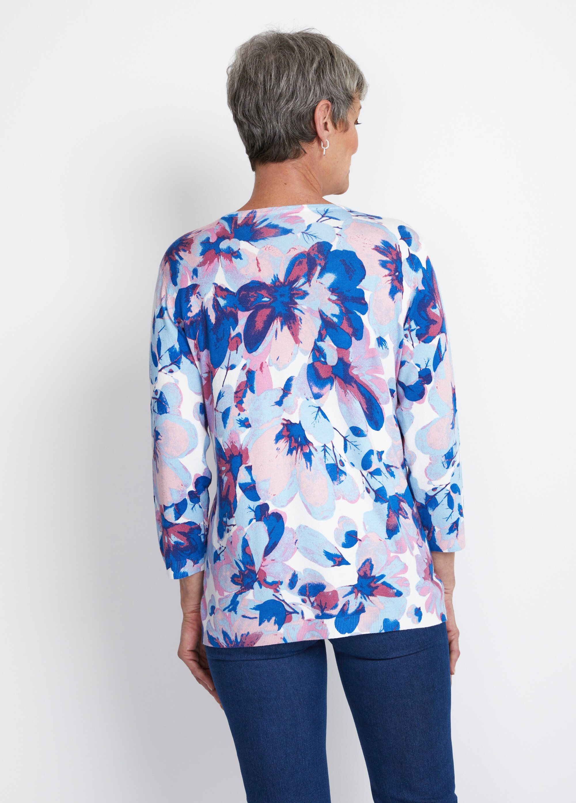 Pull manches 3/4 imprimé floral