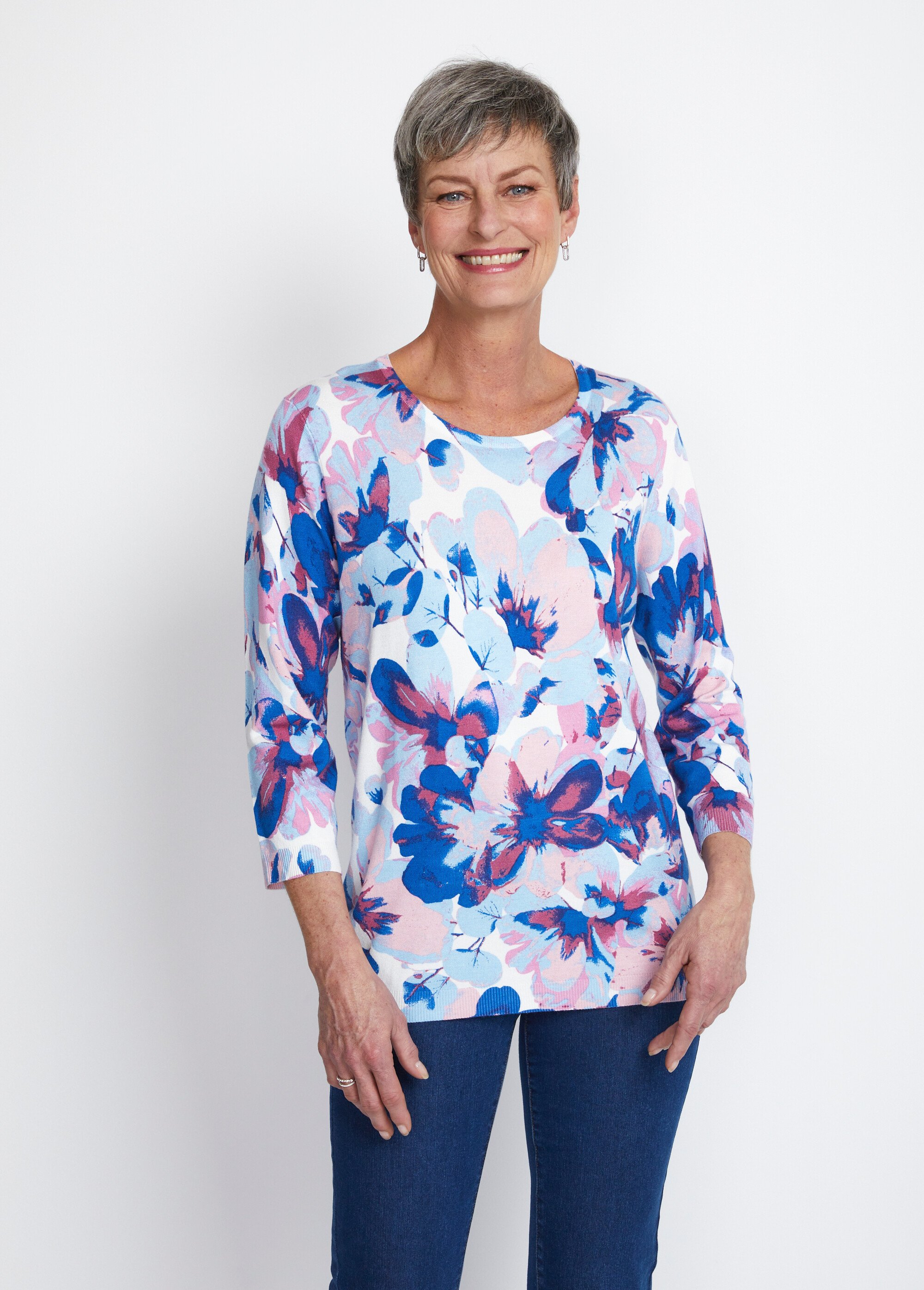 Pull manches 3/4 imprimé floral
