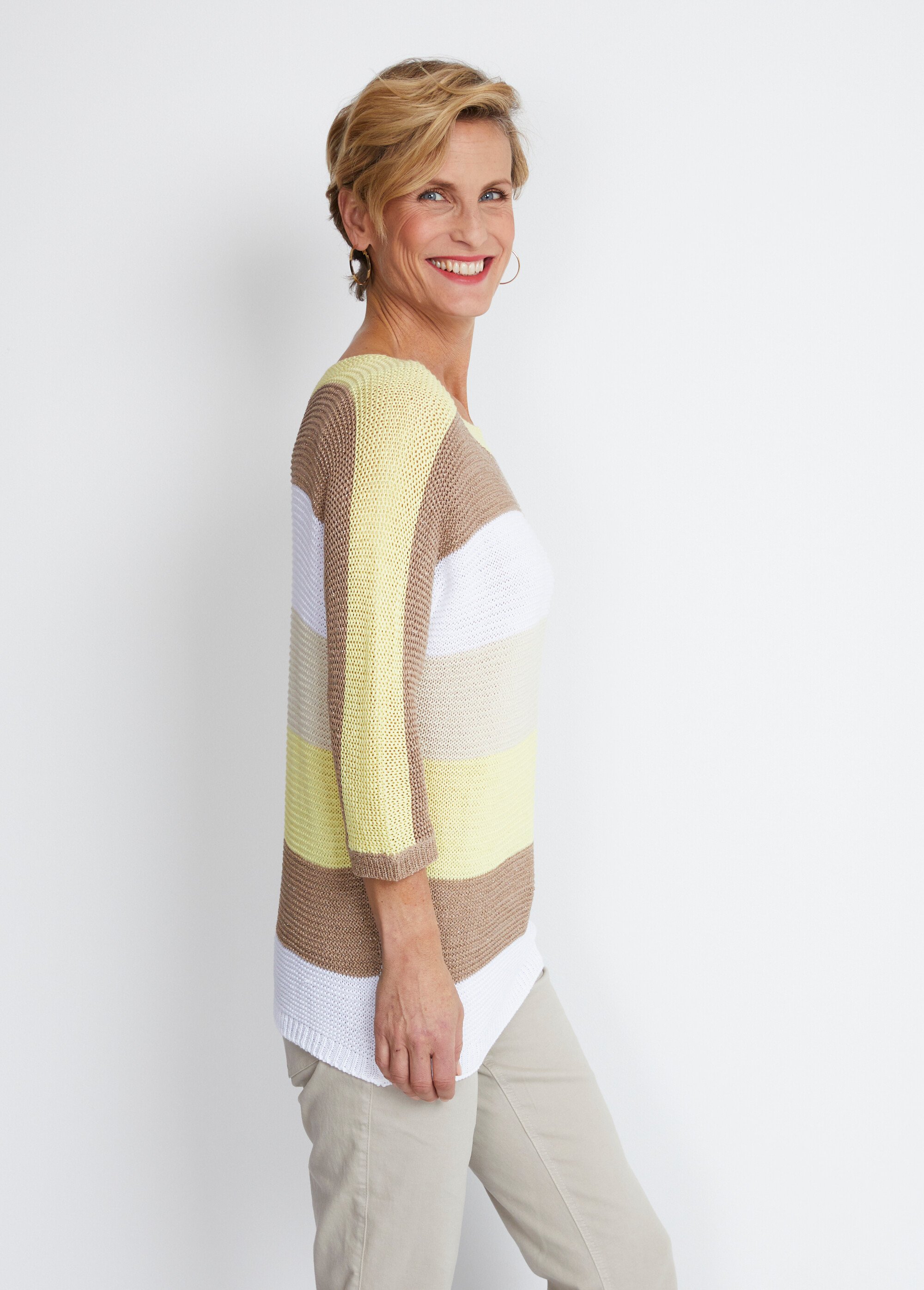 Pull rayé manches 3/4 point mousse Femme Jaune MEDICIS DR1