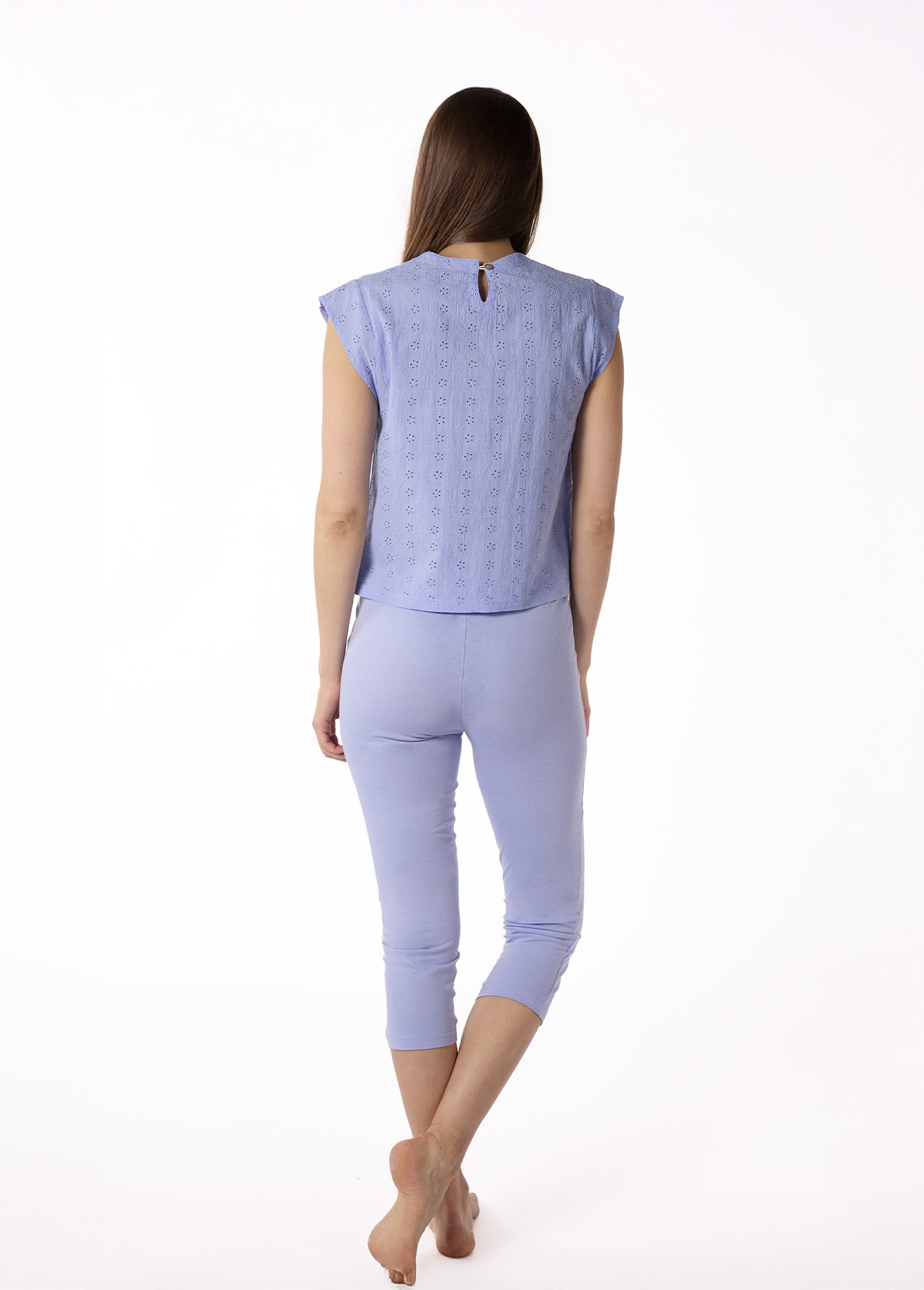 Pyjama broderie anglaise manches courtes Femme Bleu DF.BALLA.PCO DO1