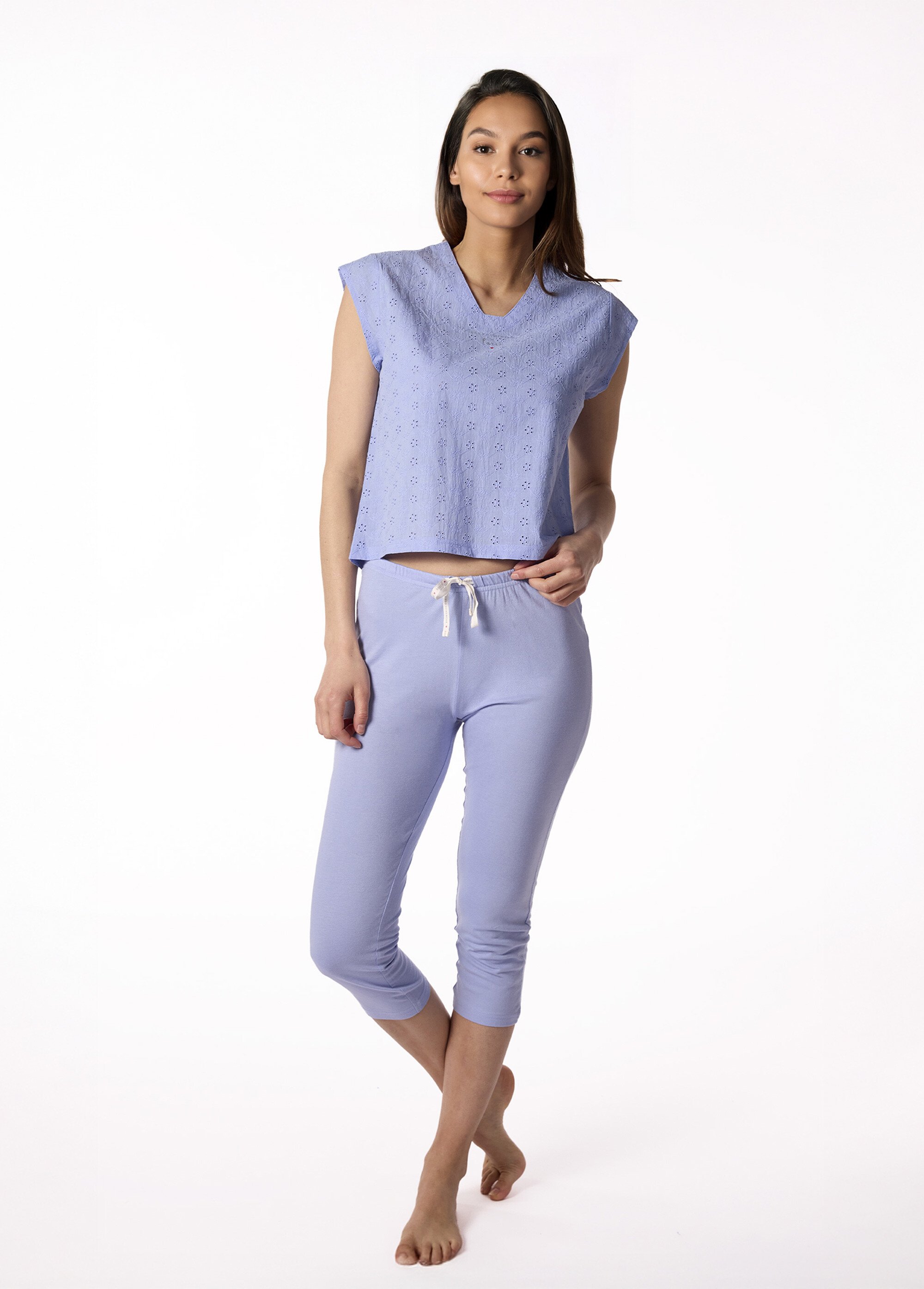 Pyjama broderie anglaise manches courtes Femme Bleu DF.BALLA.PCO FA1