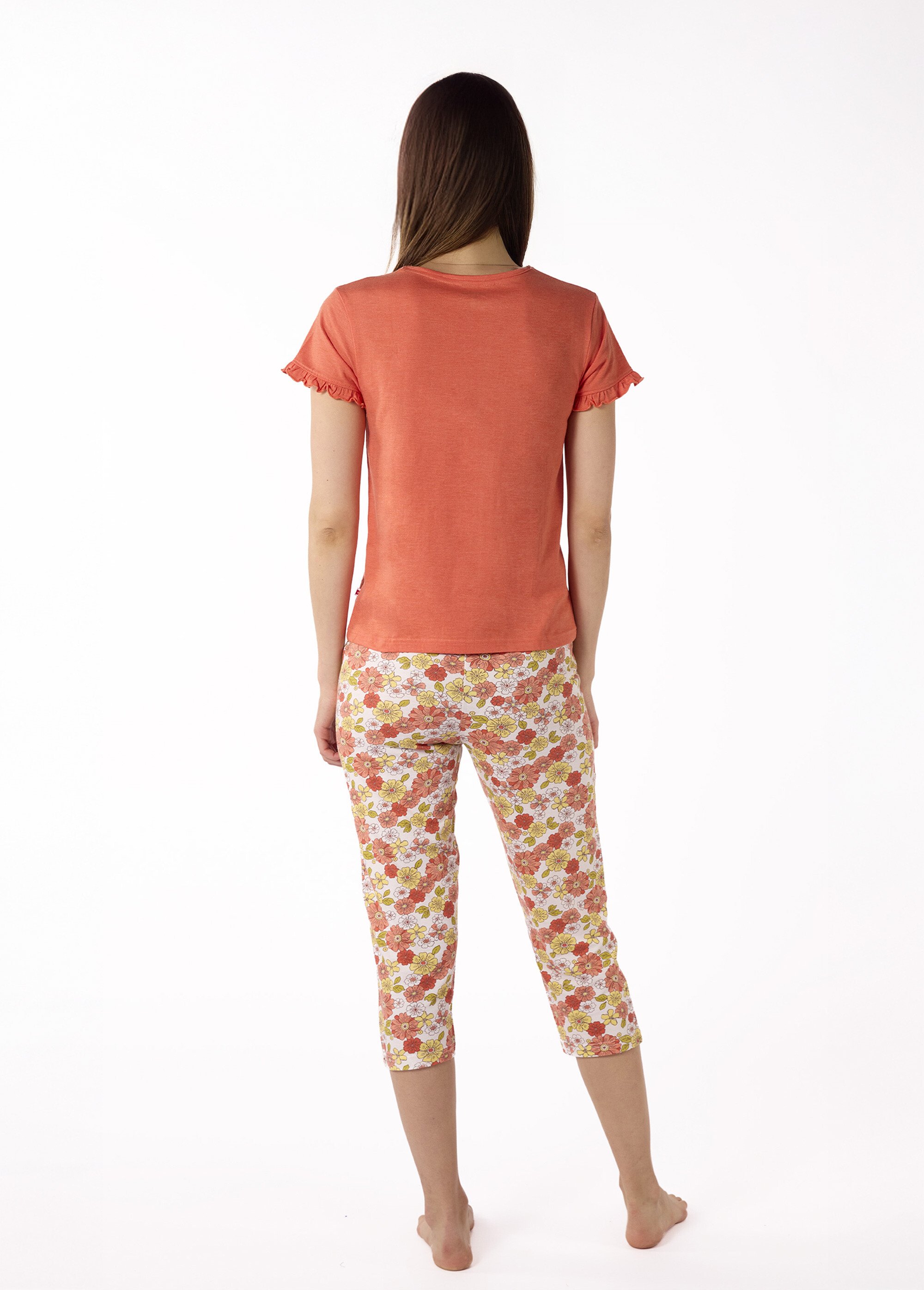 Pyjama manches courtes thème fleuri Femme Orange DF.PRAI.PCO DO1