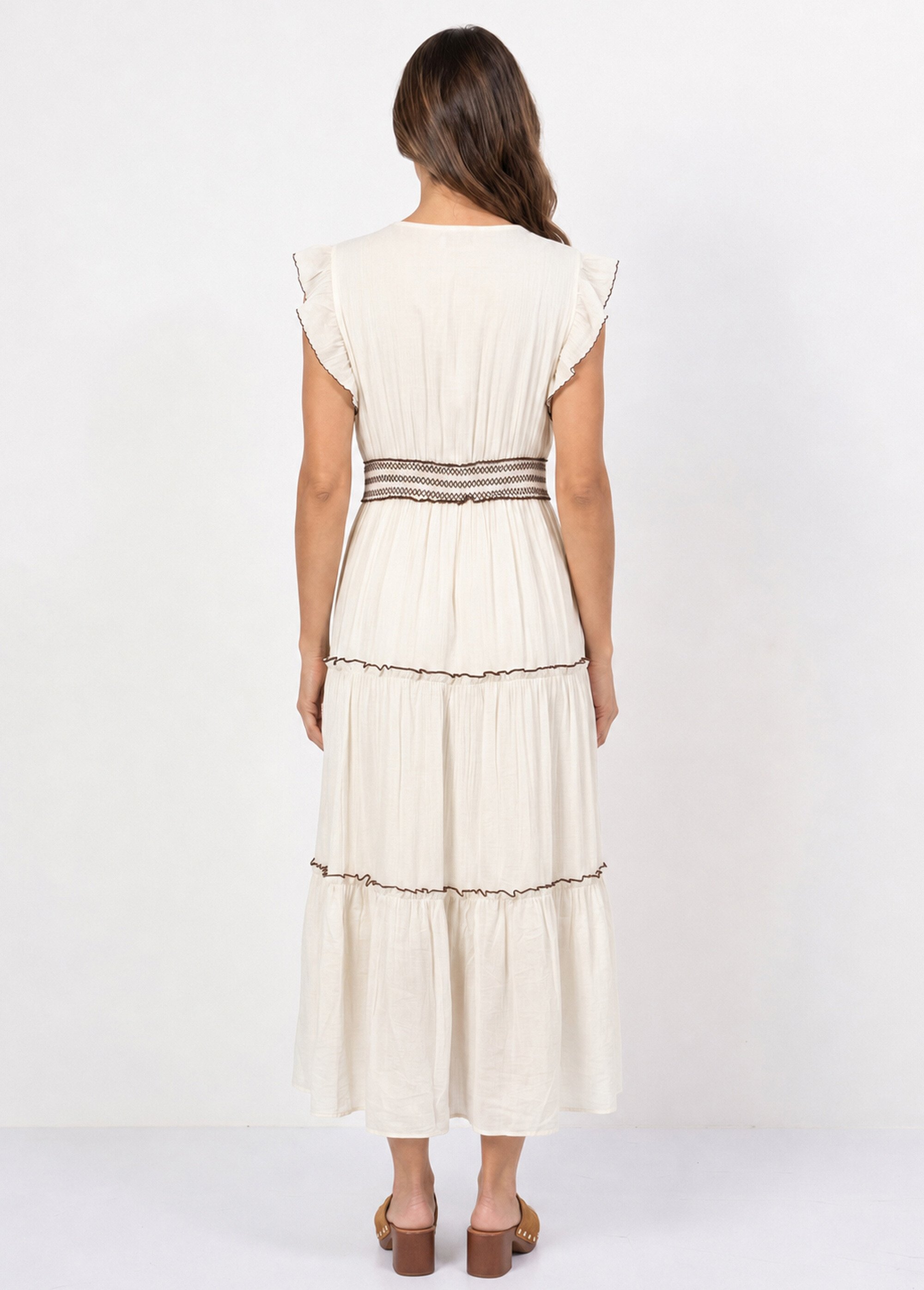 Robe à volants, sequins et pompons Femme Beige ATT-AT8717 DO1