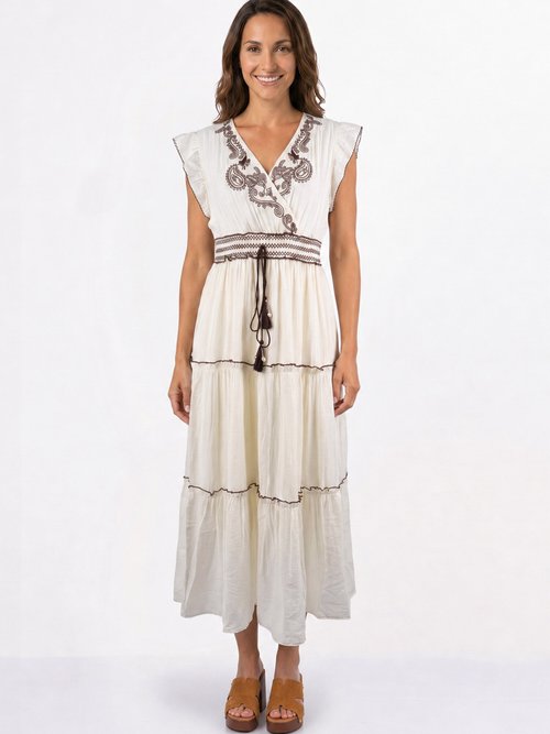 Robe à volants, sequins et pompons Femme Beige ATT-AT8717 FA1