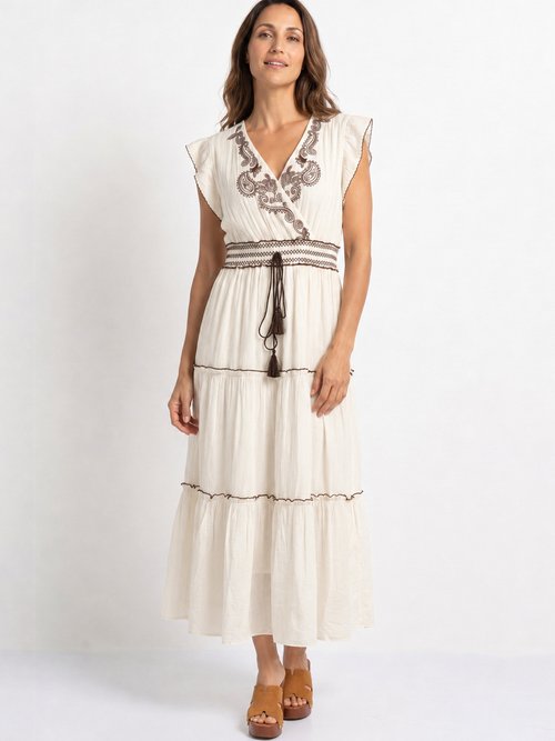Robe à volants, sequins et pompons Femme Beige ATT-AT8717 MV1
