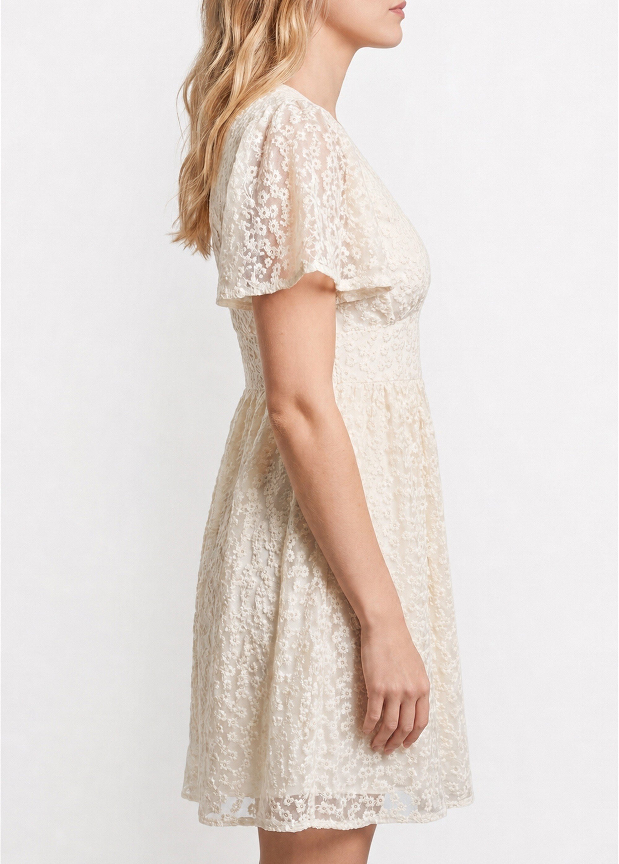 Robe broderie anglaise, taille haute Femme Beige IKB-81606 DE1
