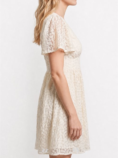 Robe broderie anglaise, taille haute Femme Beige IKB-81606 DE1