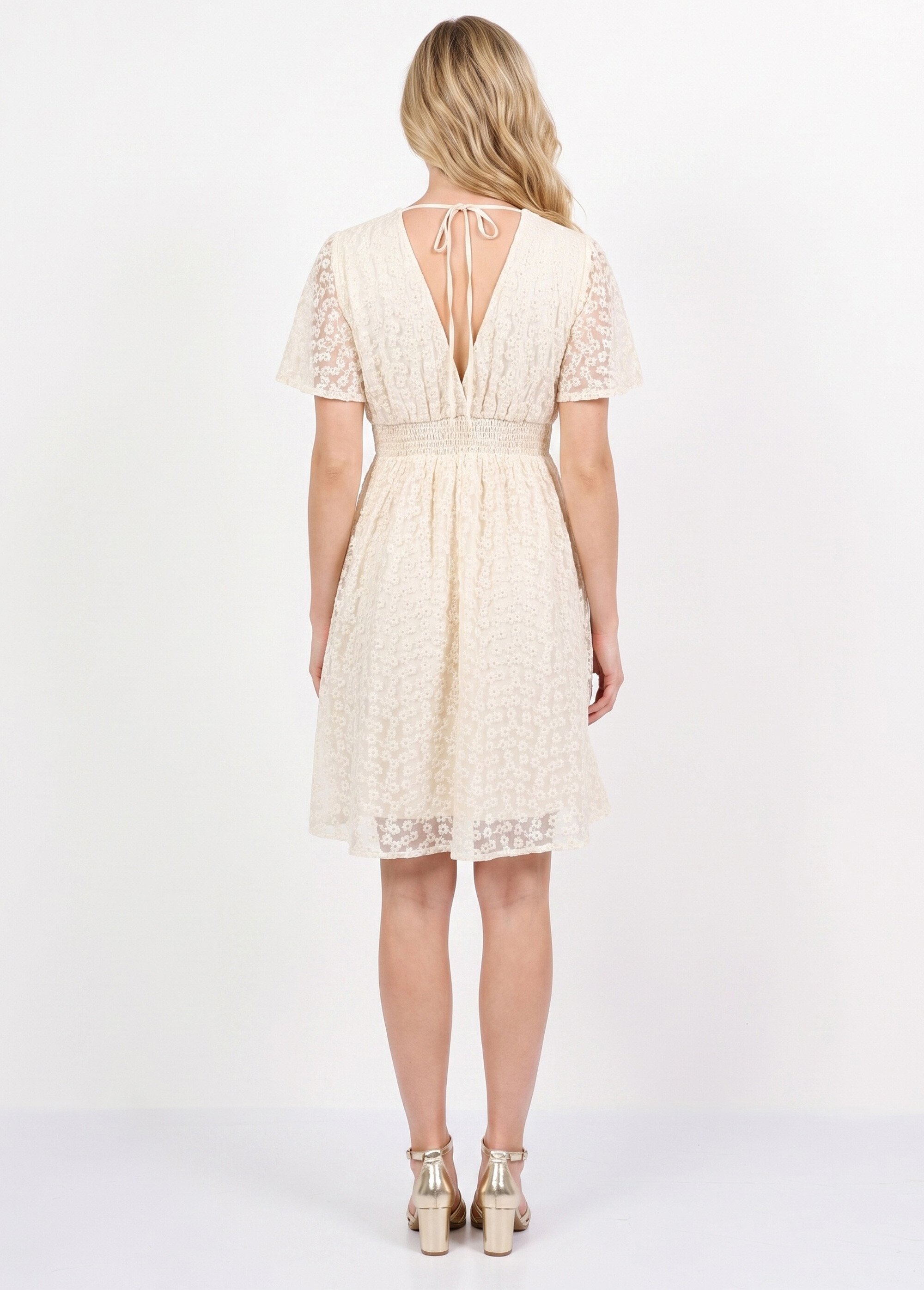 Robe broderie anglaise, taille haute Femme Beige IKB-81606 DO1