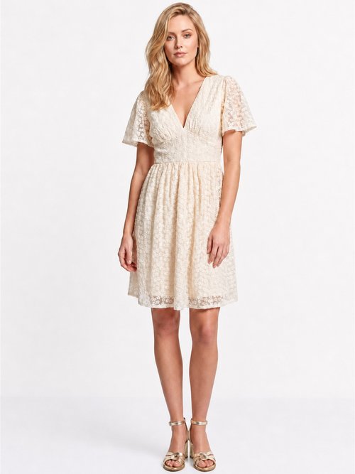 Robe broderie anglaise, taille haute Femme Beige IKB-81606 FA1