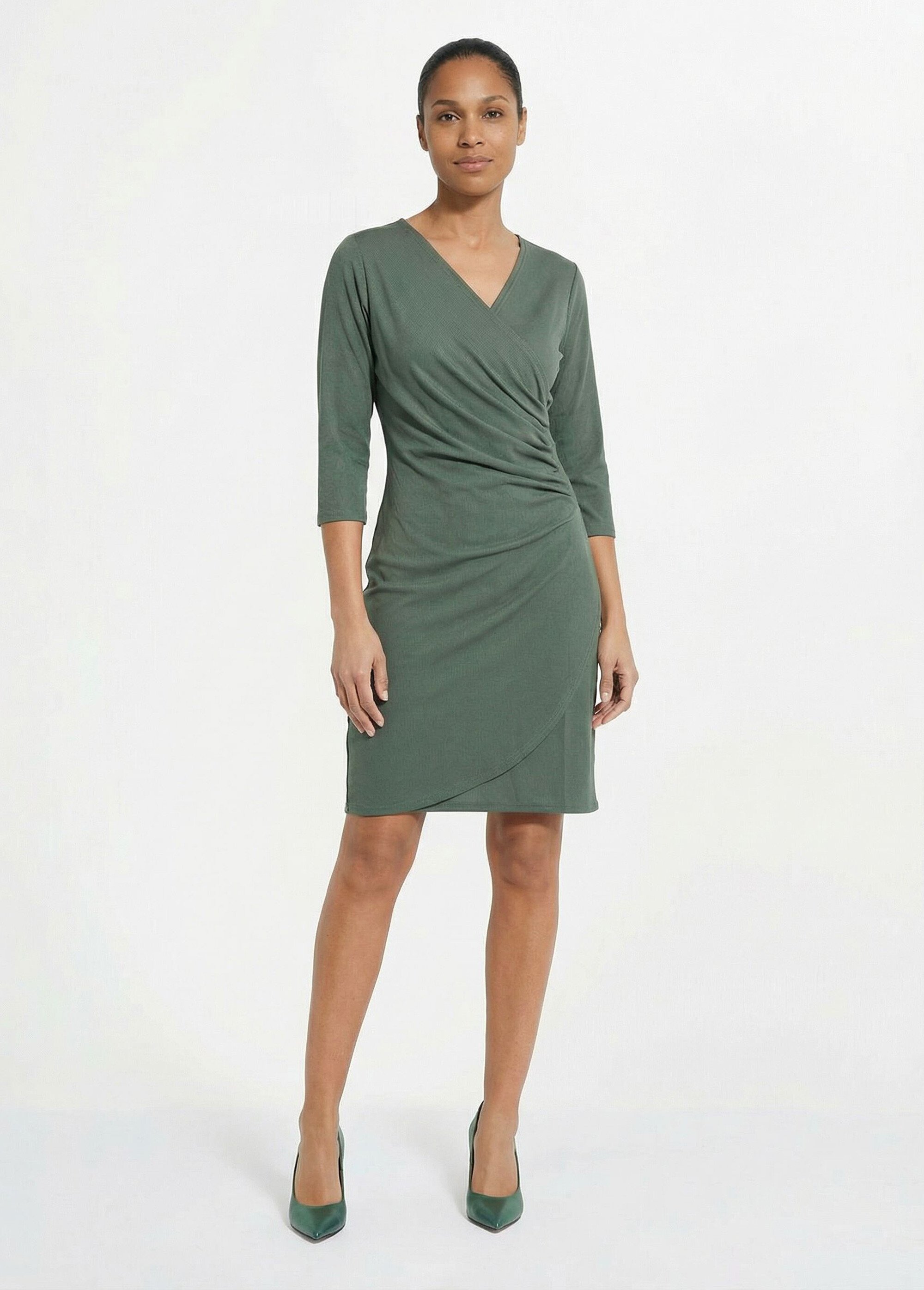 Robe cache coeur jersey cotelé Essentiel Femme Vert TM-PLILONGCOT FA1