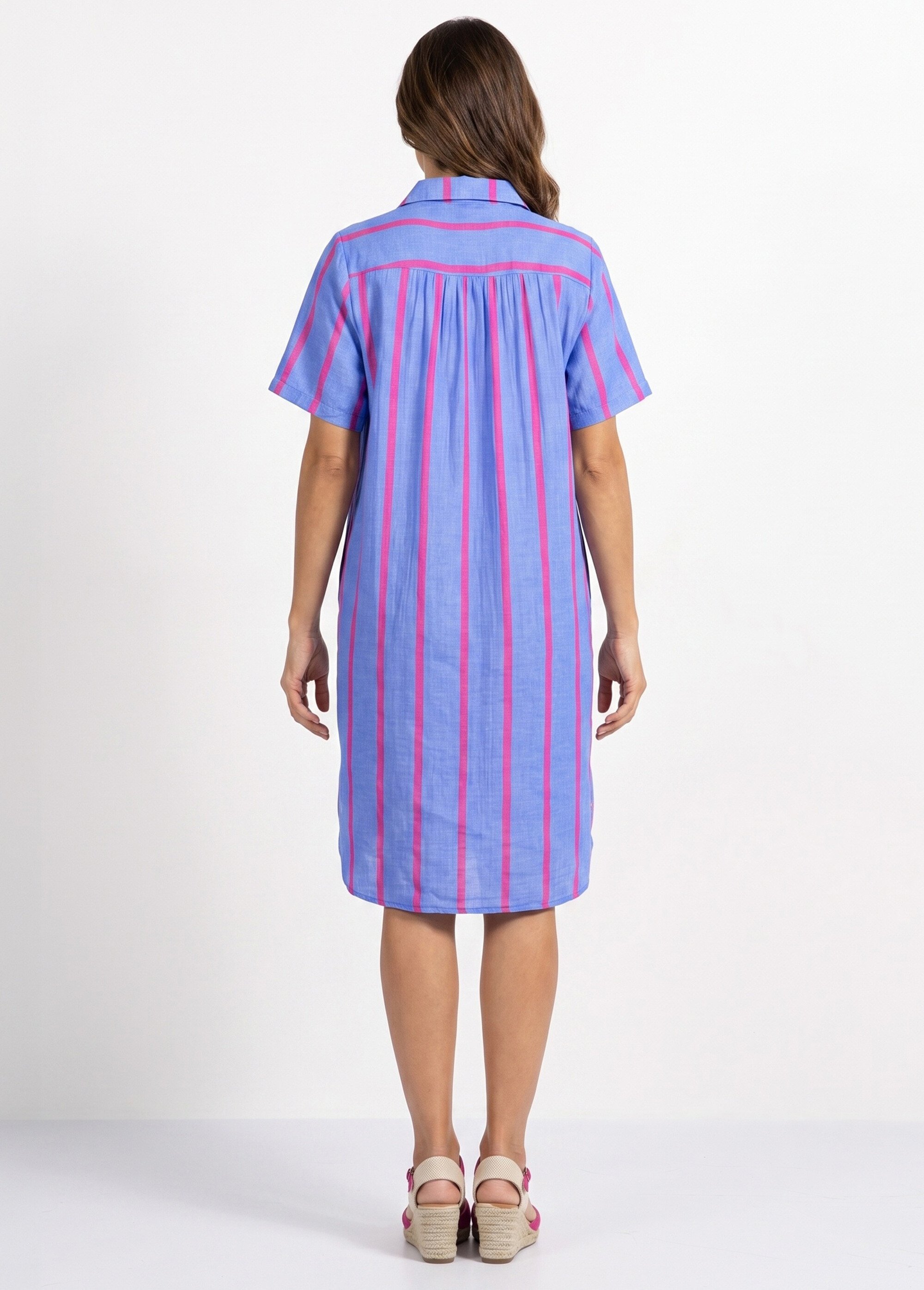 Robe chemise courte à rayures vives Femme Bleu IKB-50689 DO1