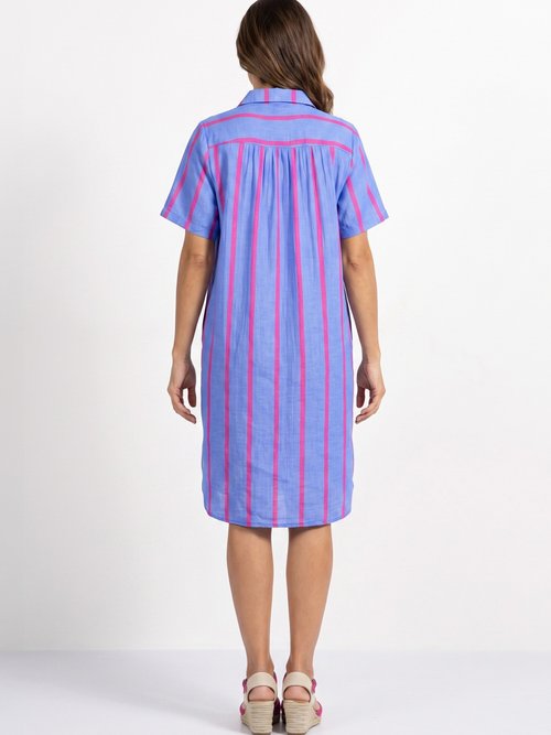 Robe chemise courte à rayures vives Femme Bleu IKB-50689 DO1